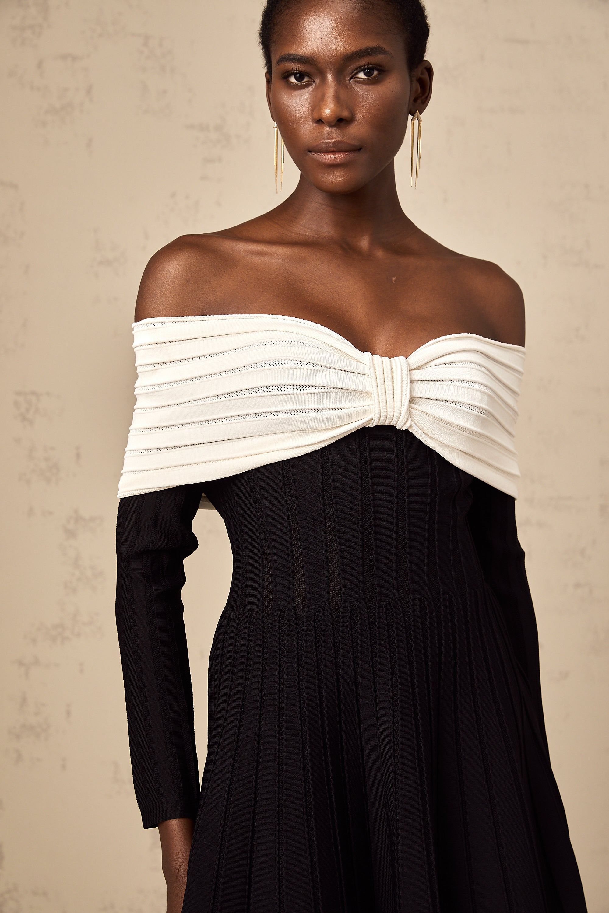Justine black off-shoulder bow knit mini dress (Final Sale-US Only)