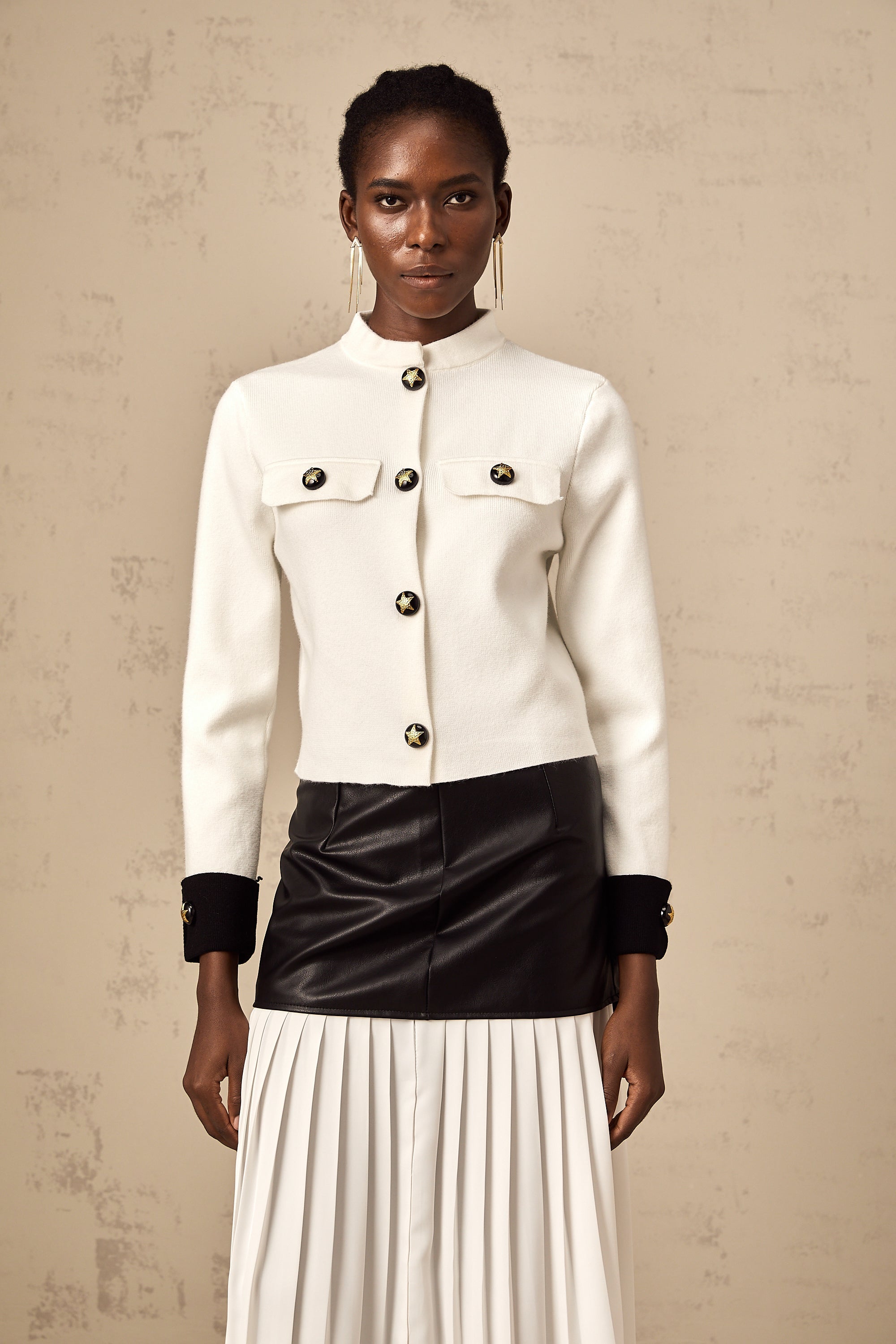 Cyrielle white contrast-color knitted jacket (US Only)