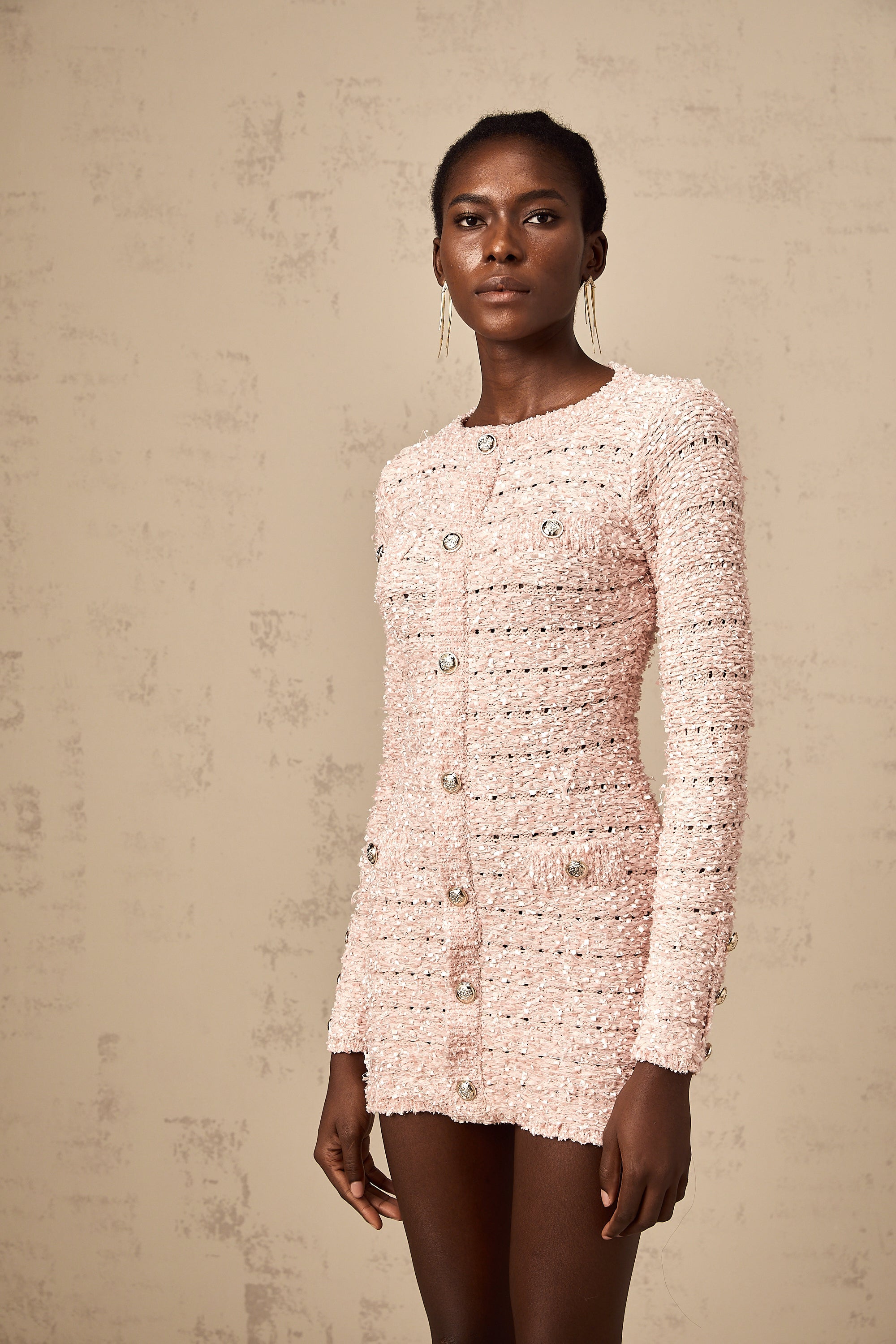 Khady pink fitted knit mini dress