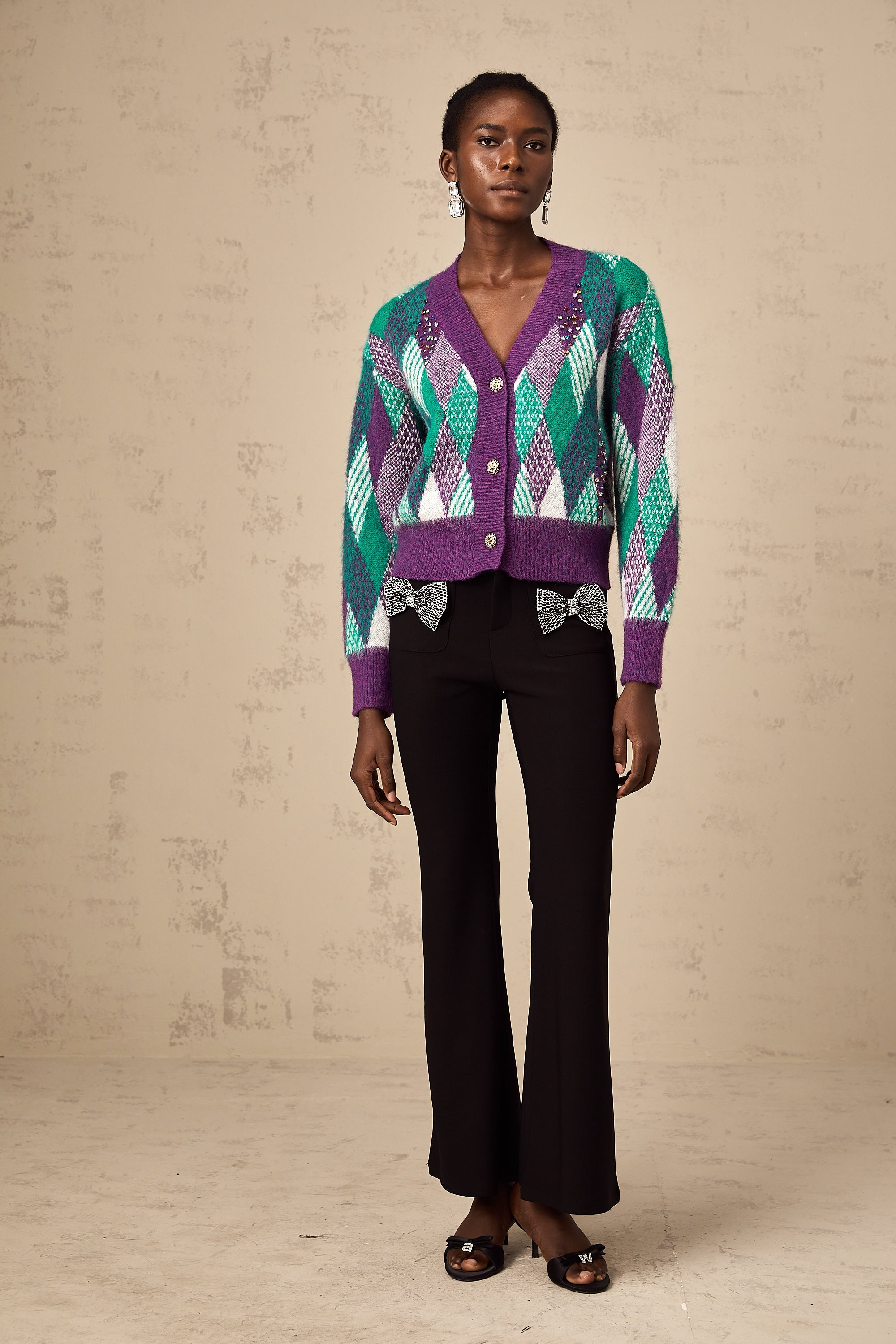Coralie purple argyle-knit top