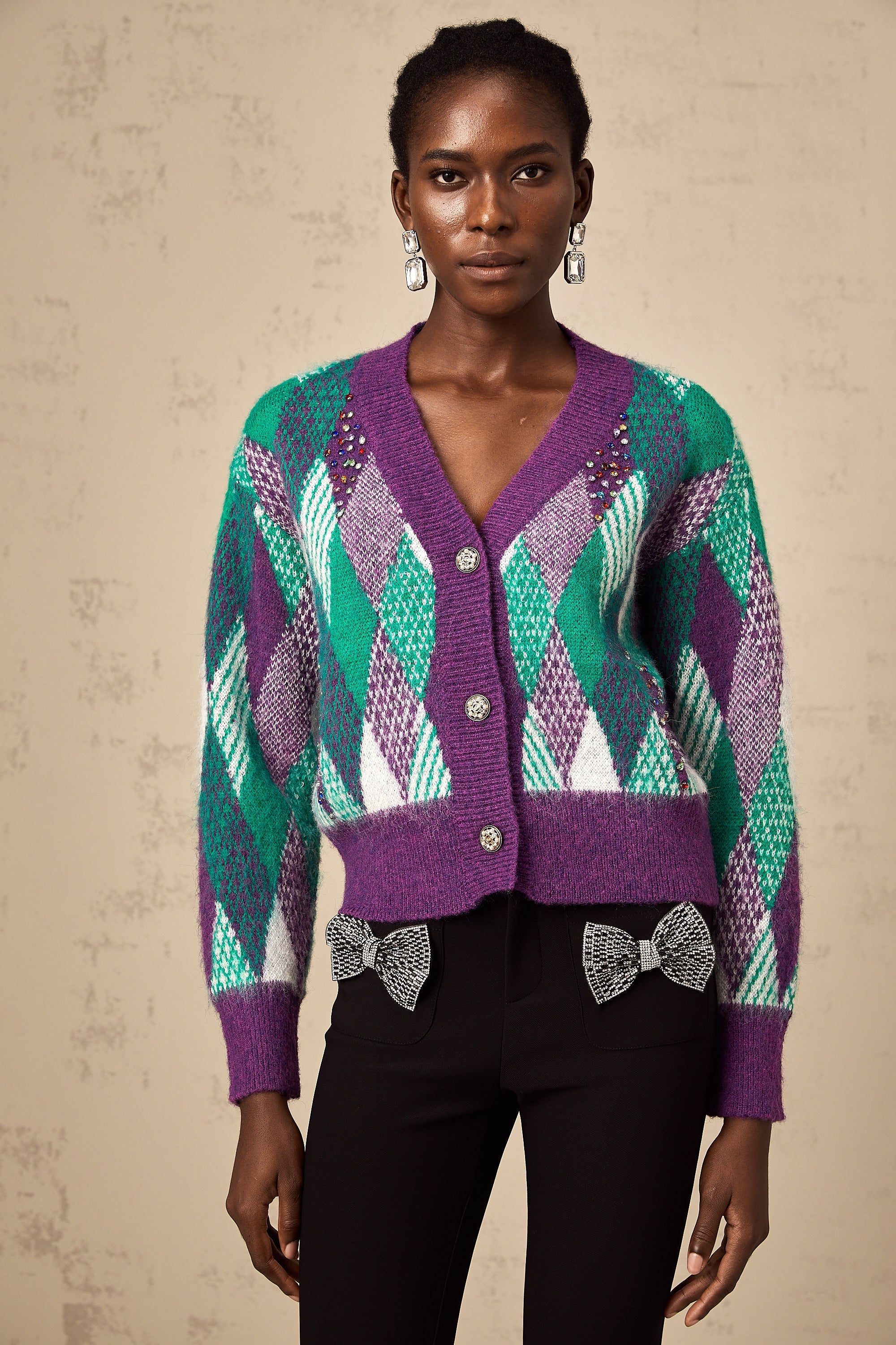 Coralie purple argyle-knit top