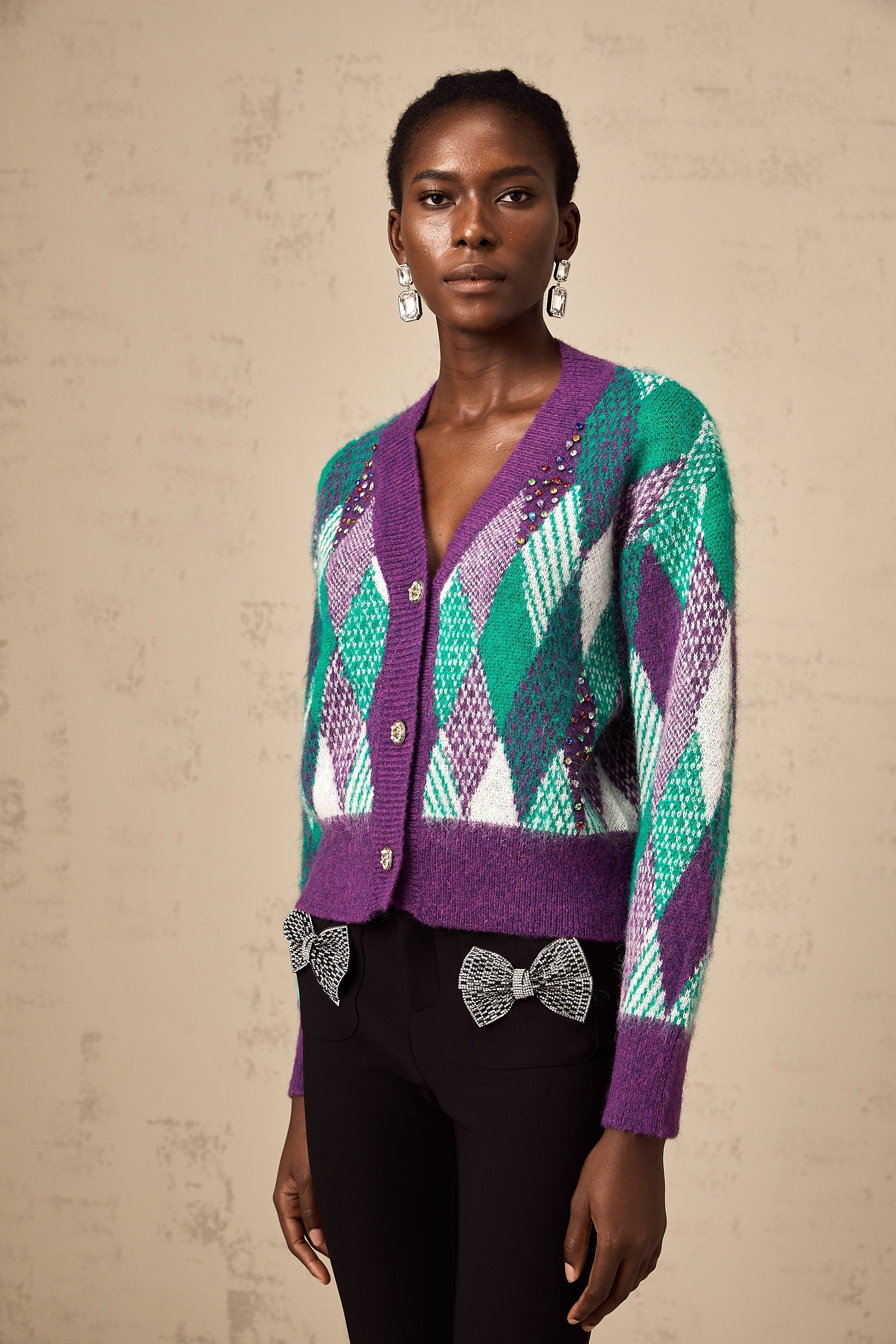Coralie purple argyle-knit top