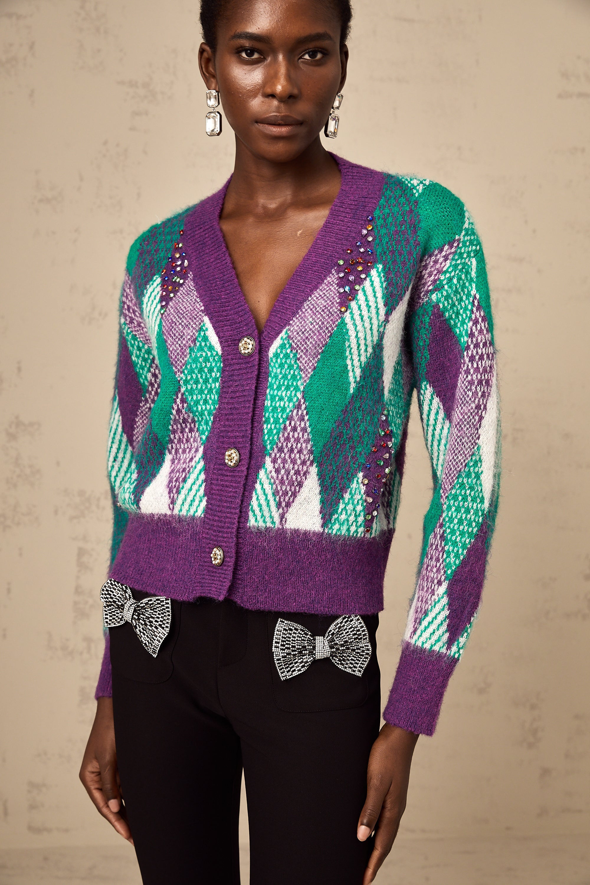 Coralie purple argyle-knit top