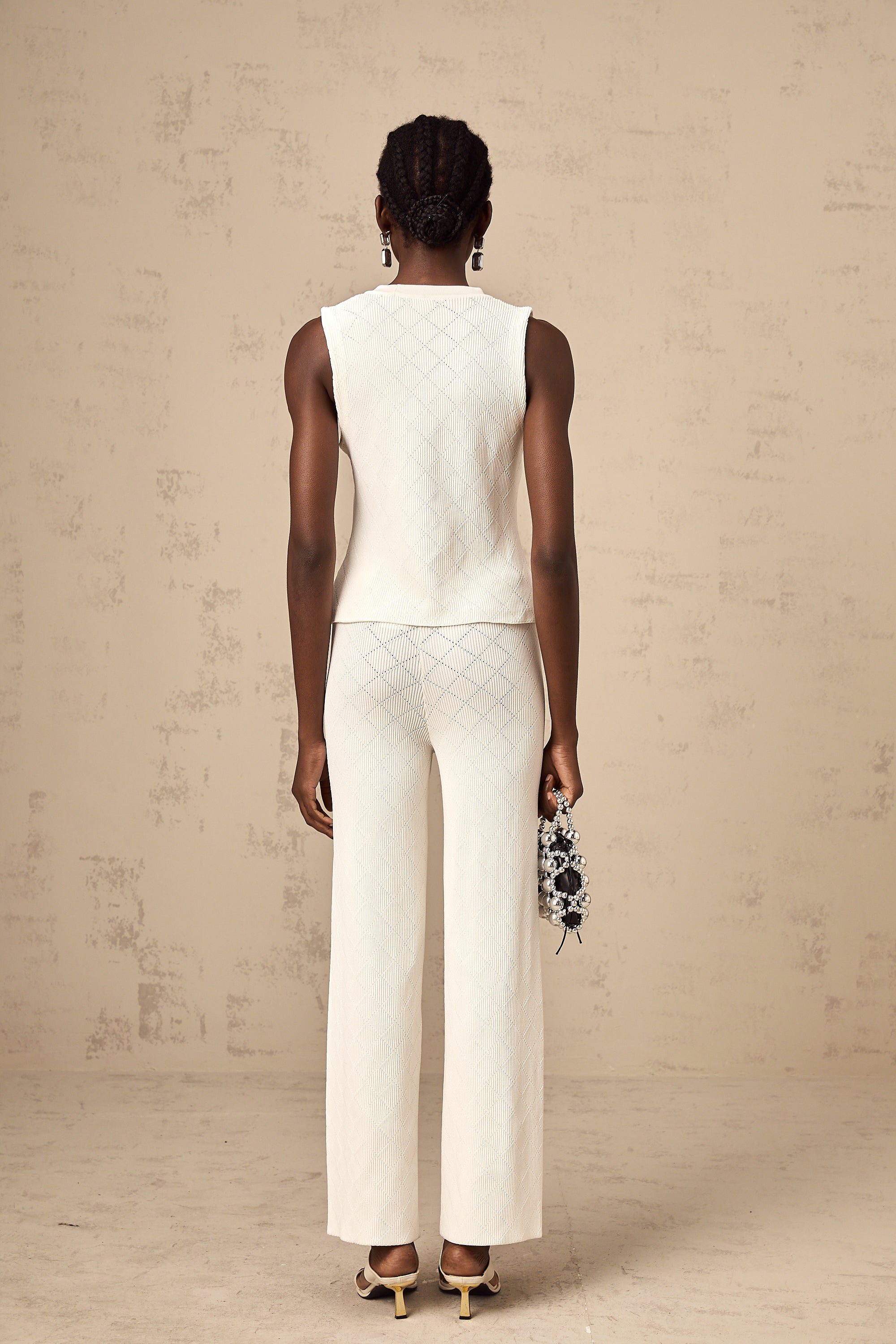 Clothilde white knitted top & trousers matching set