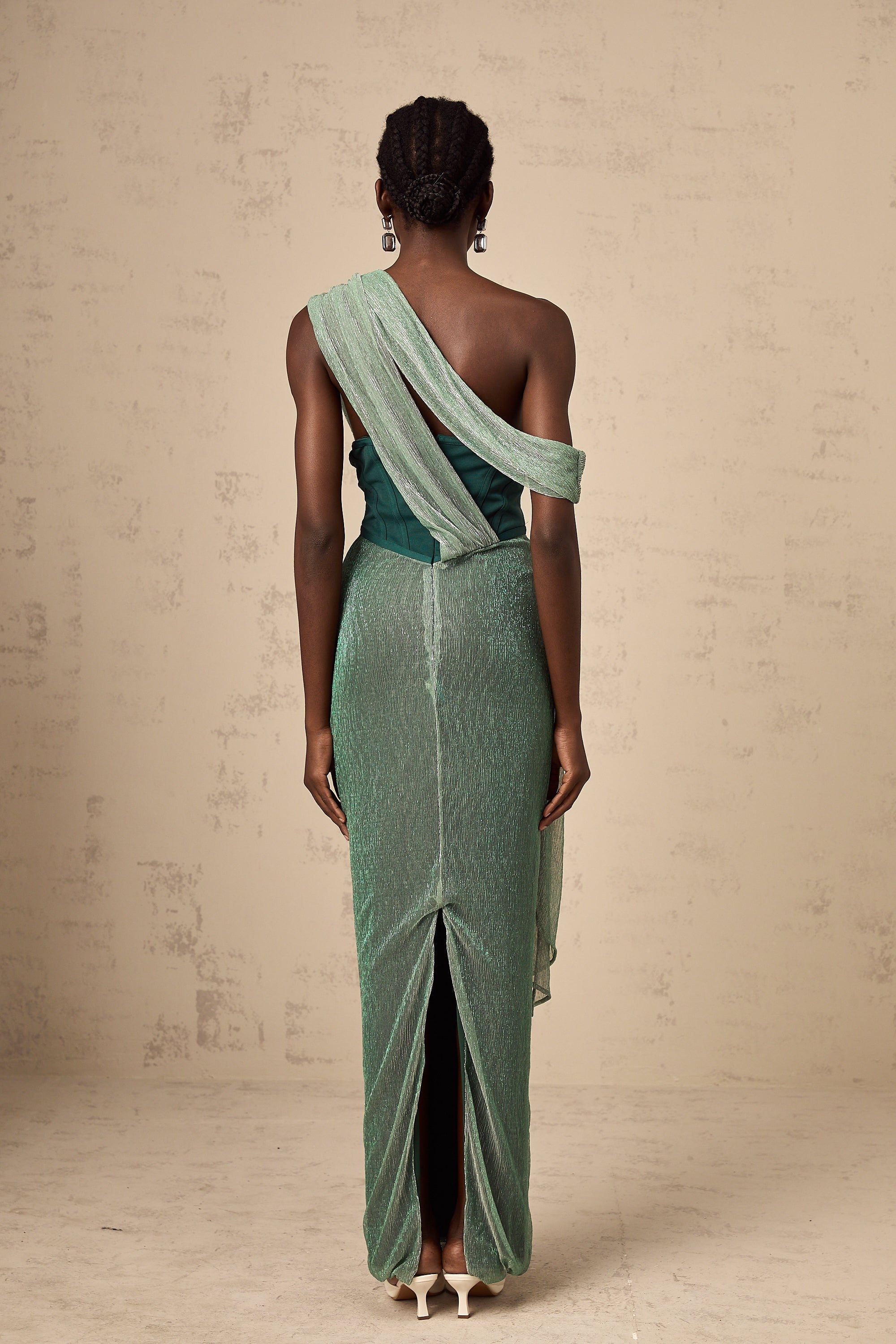 Delphine ribbon-design corset maxi dress in Green