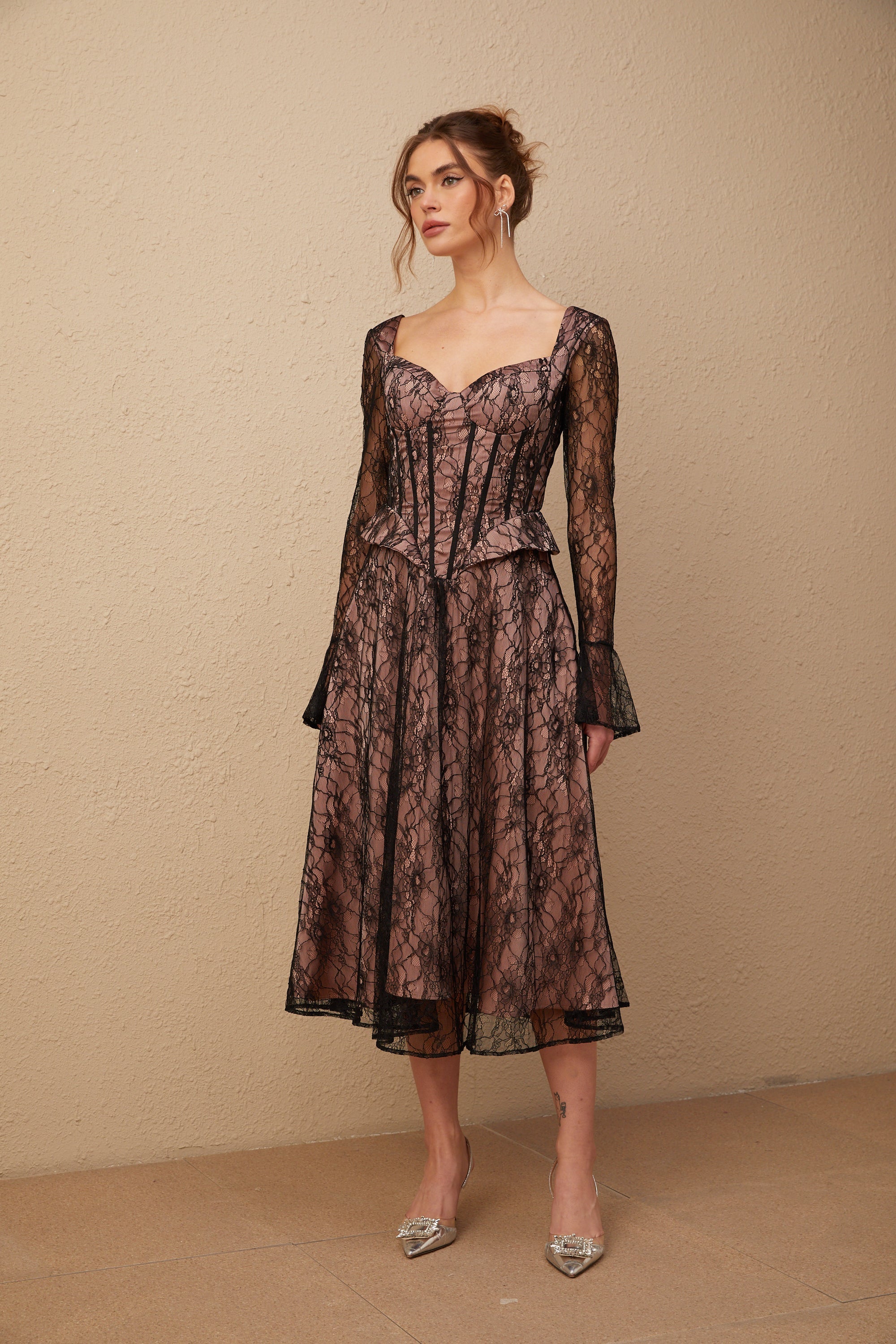 Jennifer black lace flared midi dress (US Only)