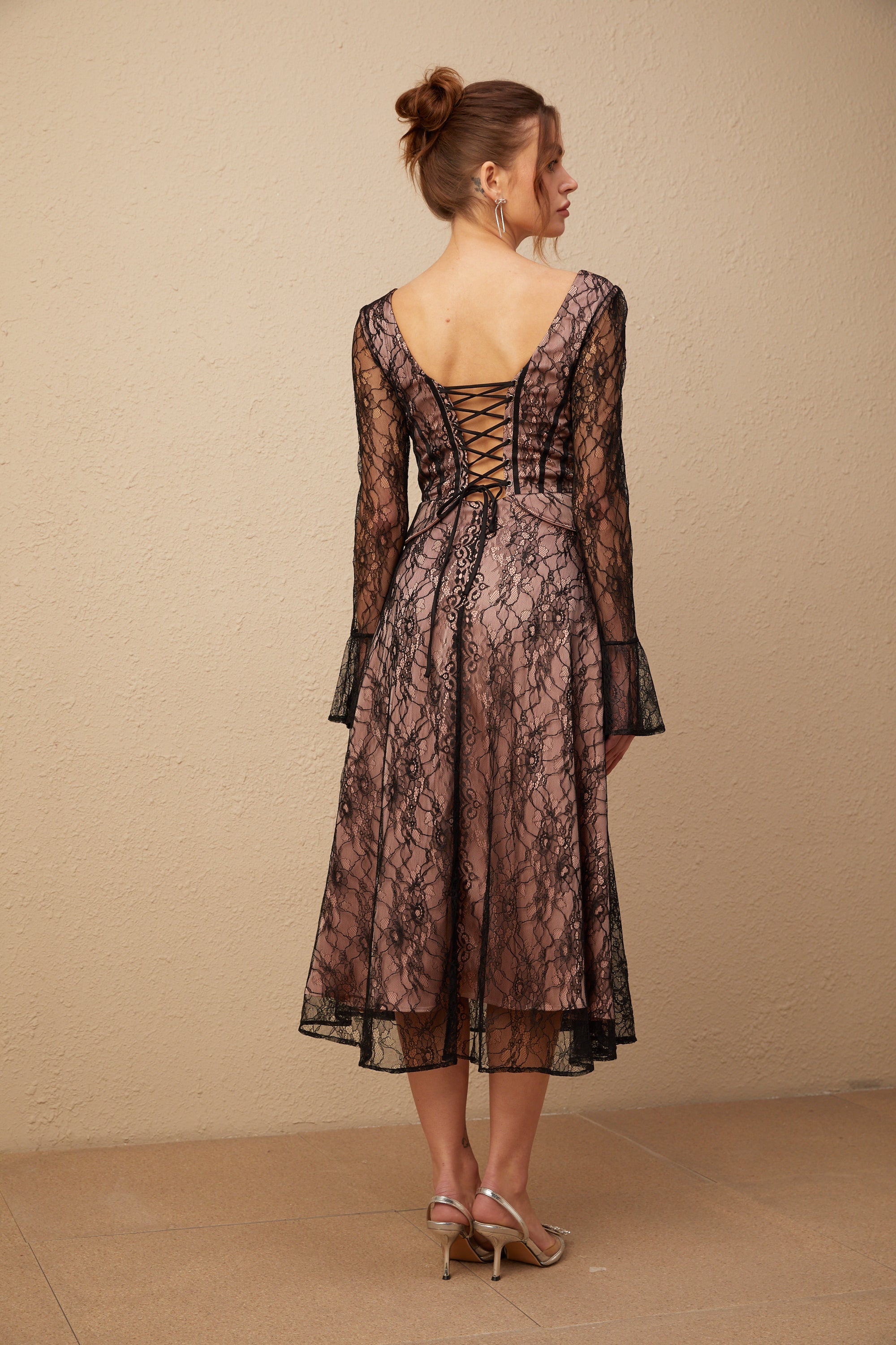 Jennifer black lace flared midi dress (US Only)