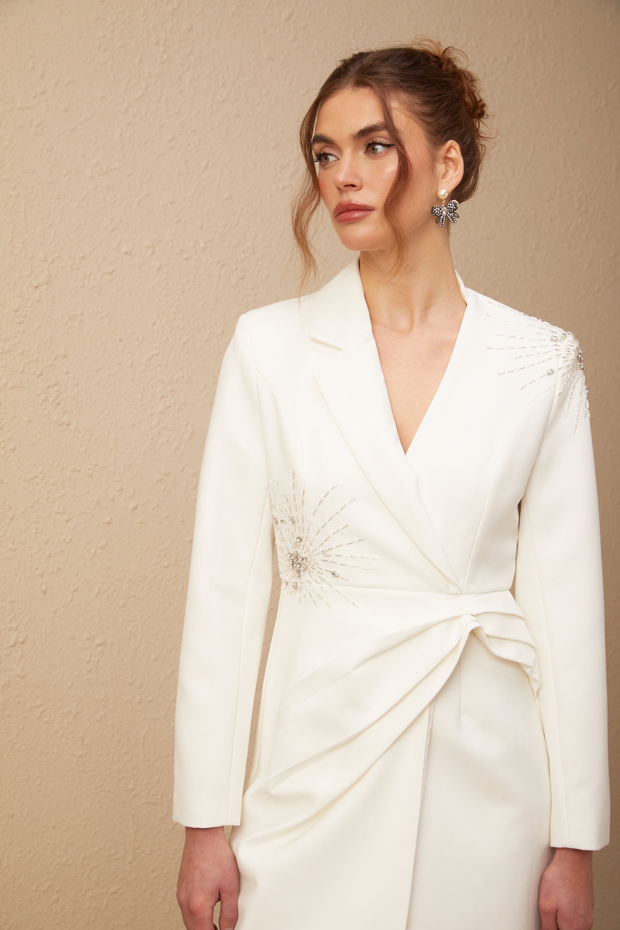 Mireille white embellished asymmetrical blazer dress (Final sale)