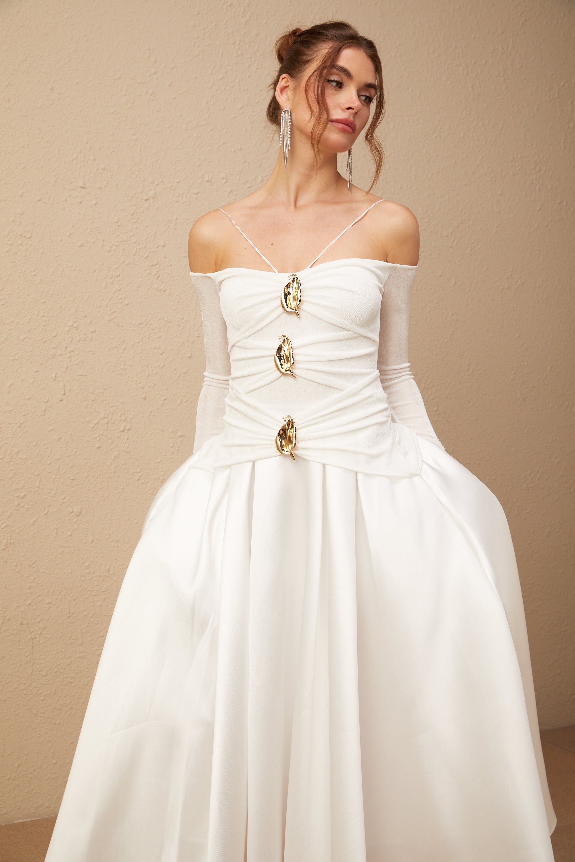 Nadine off-shoulder panelled maxi dress in White (Final Sale-US Only)