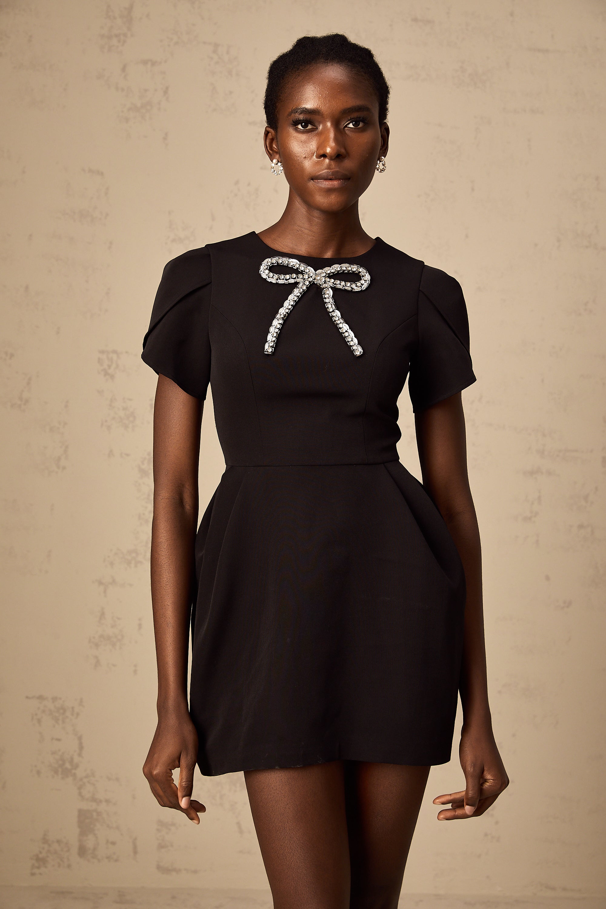 Josie black crystal-embellished bow mini dress(US Only)