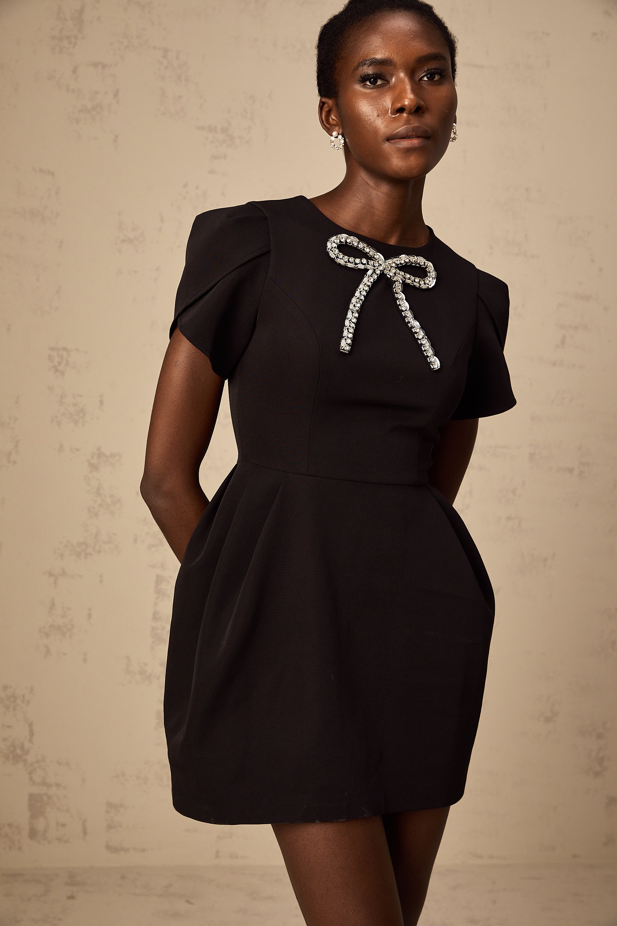 Josie black crystal-embellished bow mini dress(US Only)