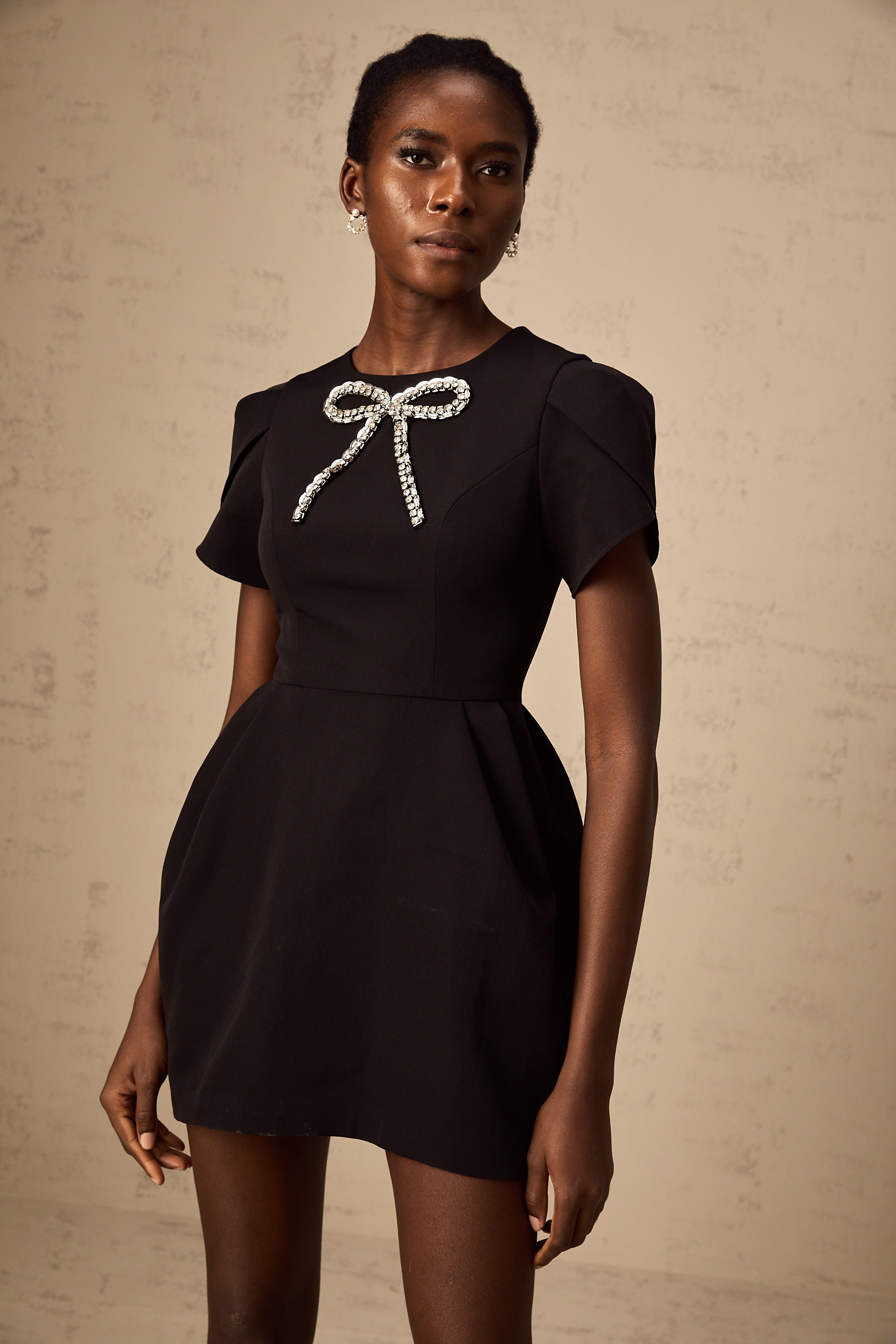 Josie black crystal-embellished bow mini dress(US Only)