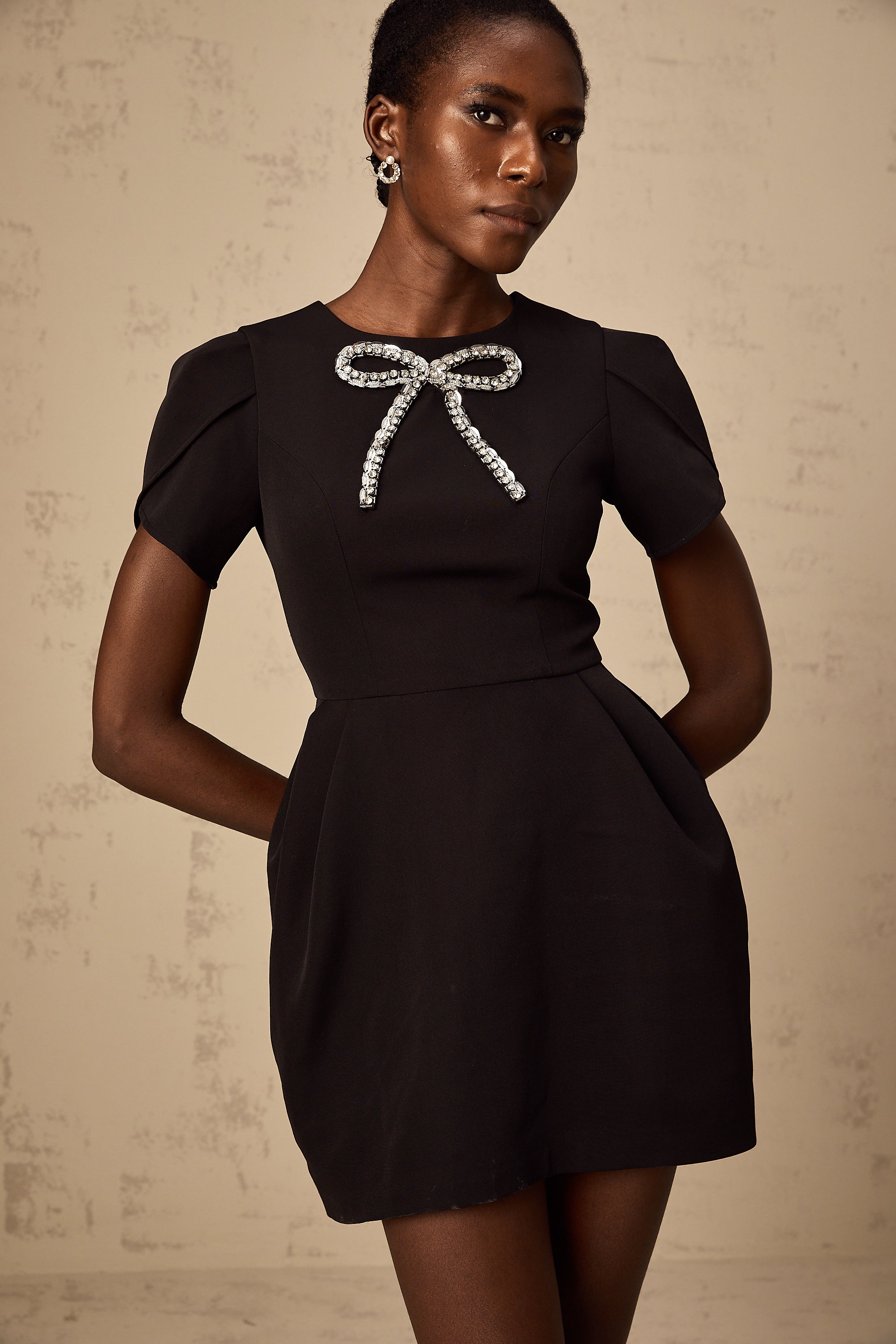 Josie black crystal-embellished bow mini dress(US Only)