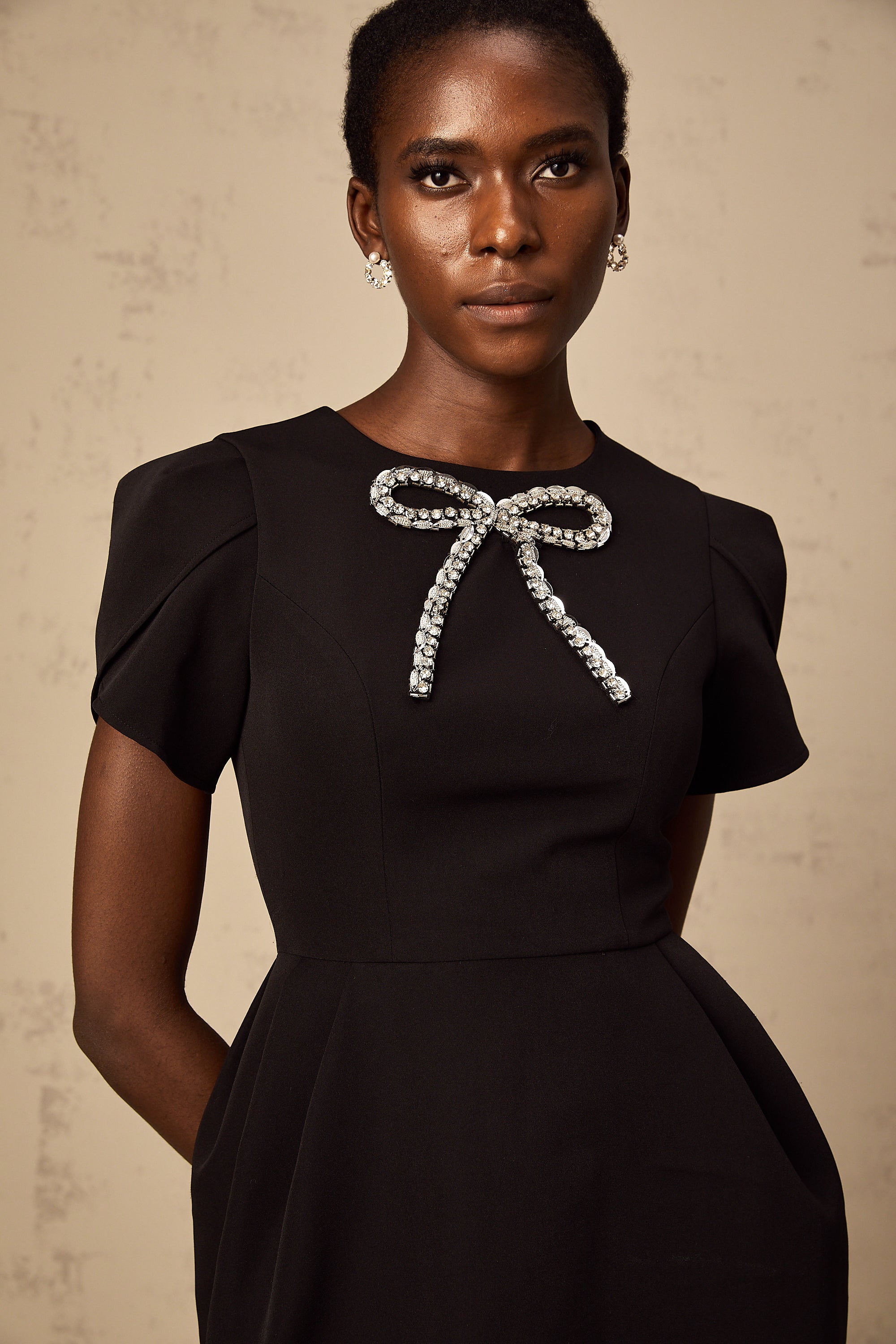 Josie black crystal-embellished bow mini dress(US Only)