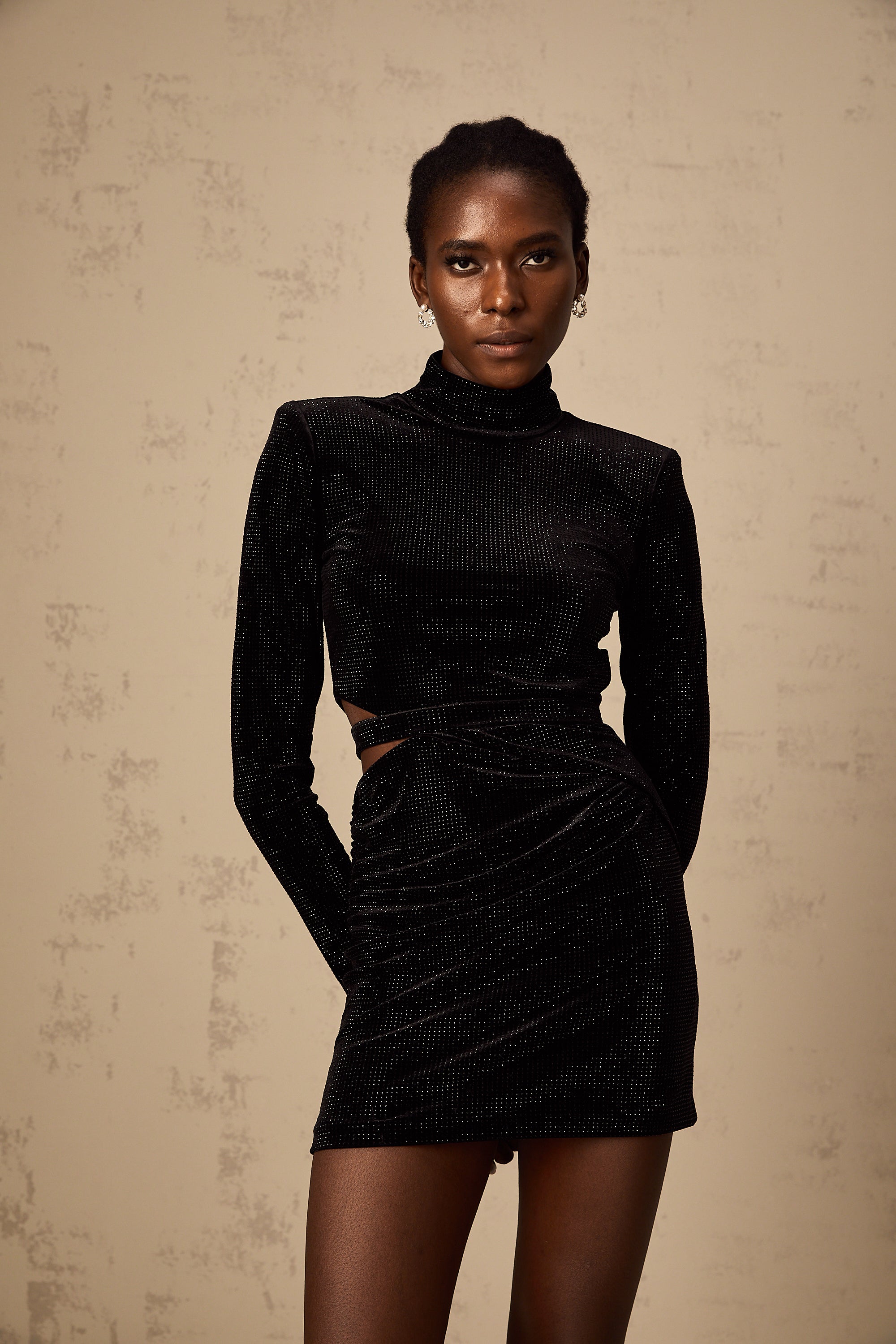 Yvette black cut-out stud-embellished velvet mini dress (Final Sale)