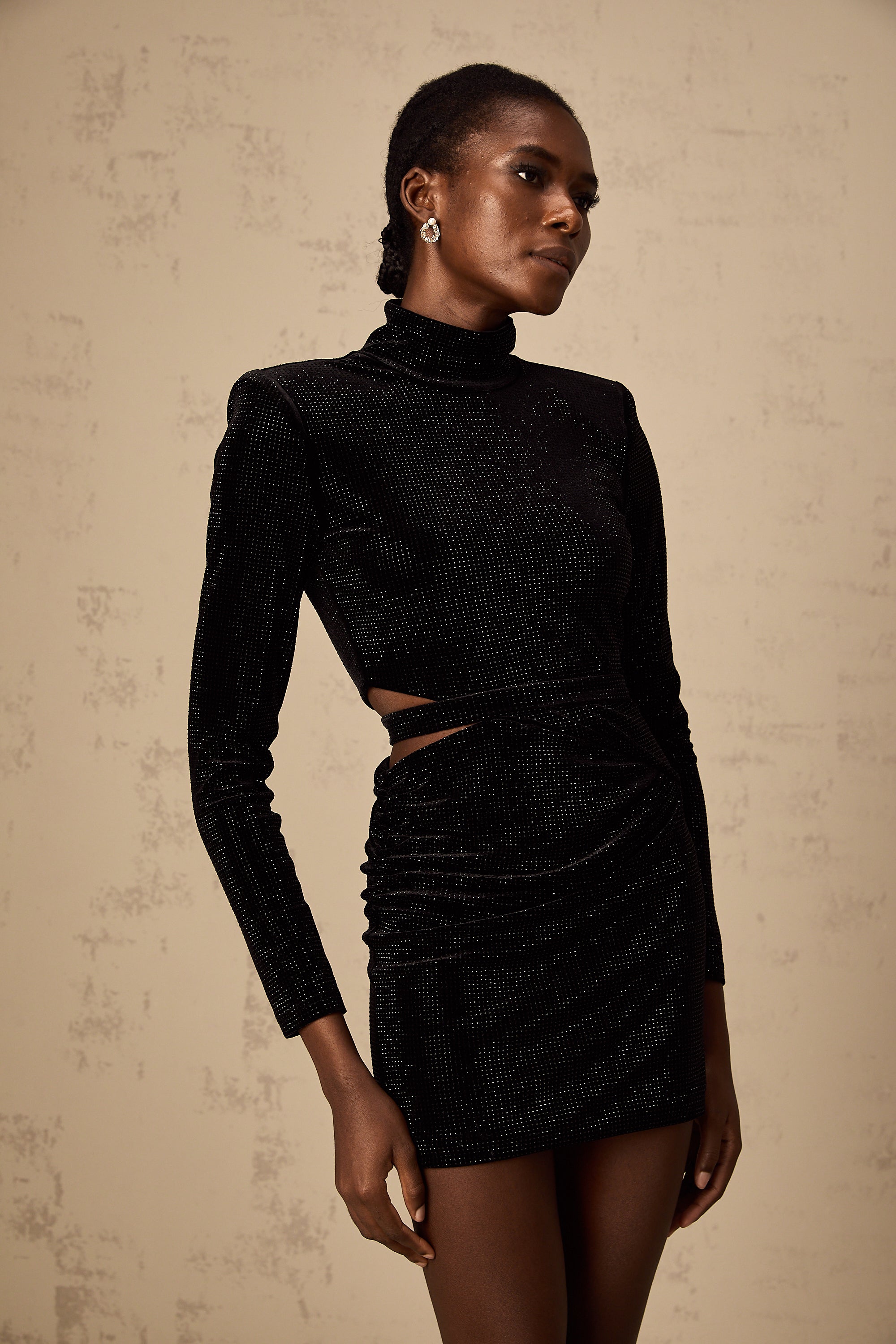 Yvette black cut-out stud-embellished velvet mini dress (Final Sale)