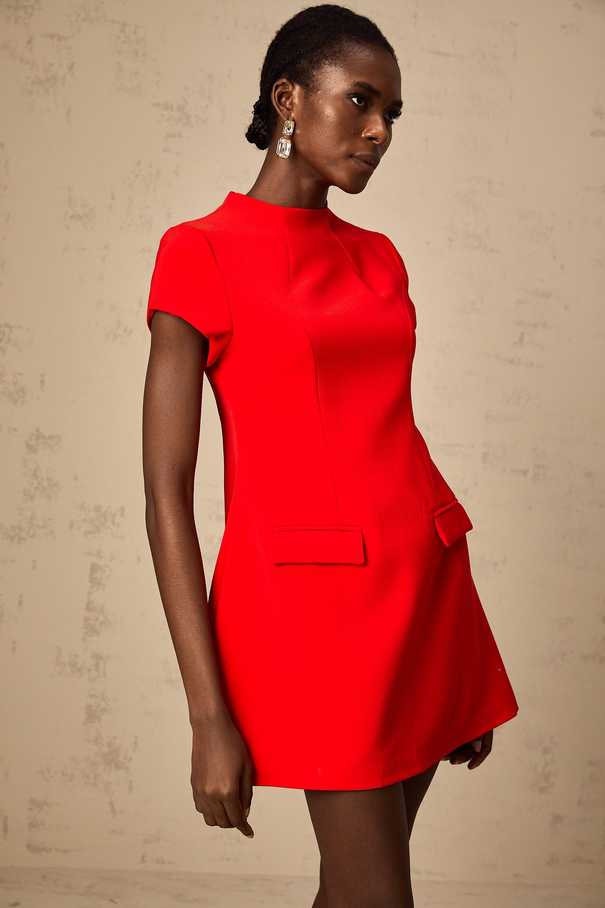 Esther red cap-sleeve mini dress - Red