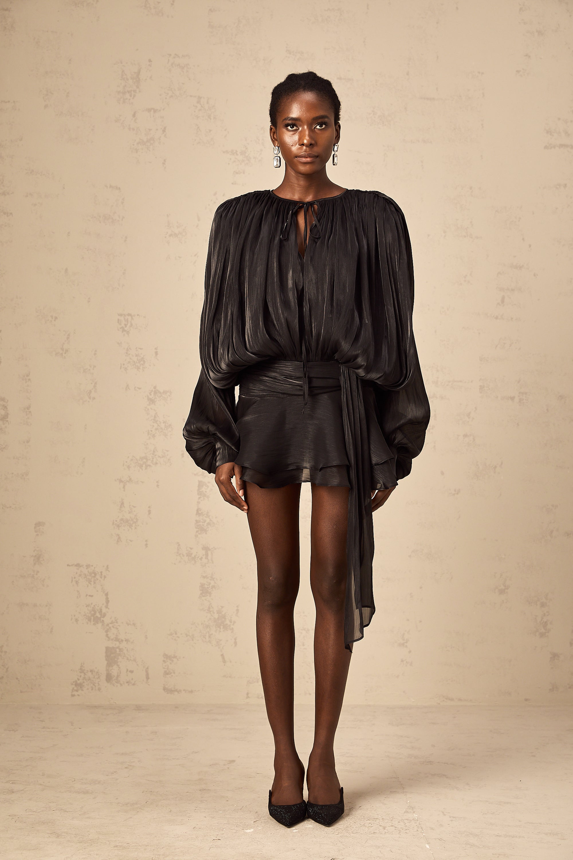 Eugénie Black Fully Pleated Ruffled Mini Dress (Final Sale-US Only)