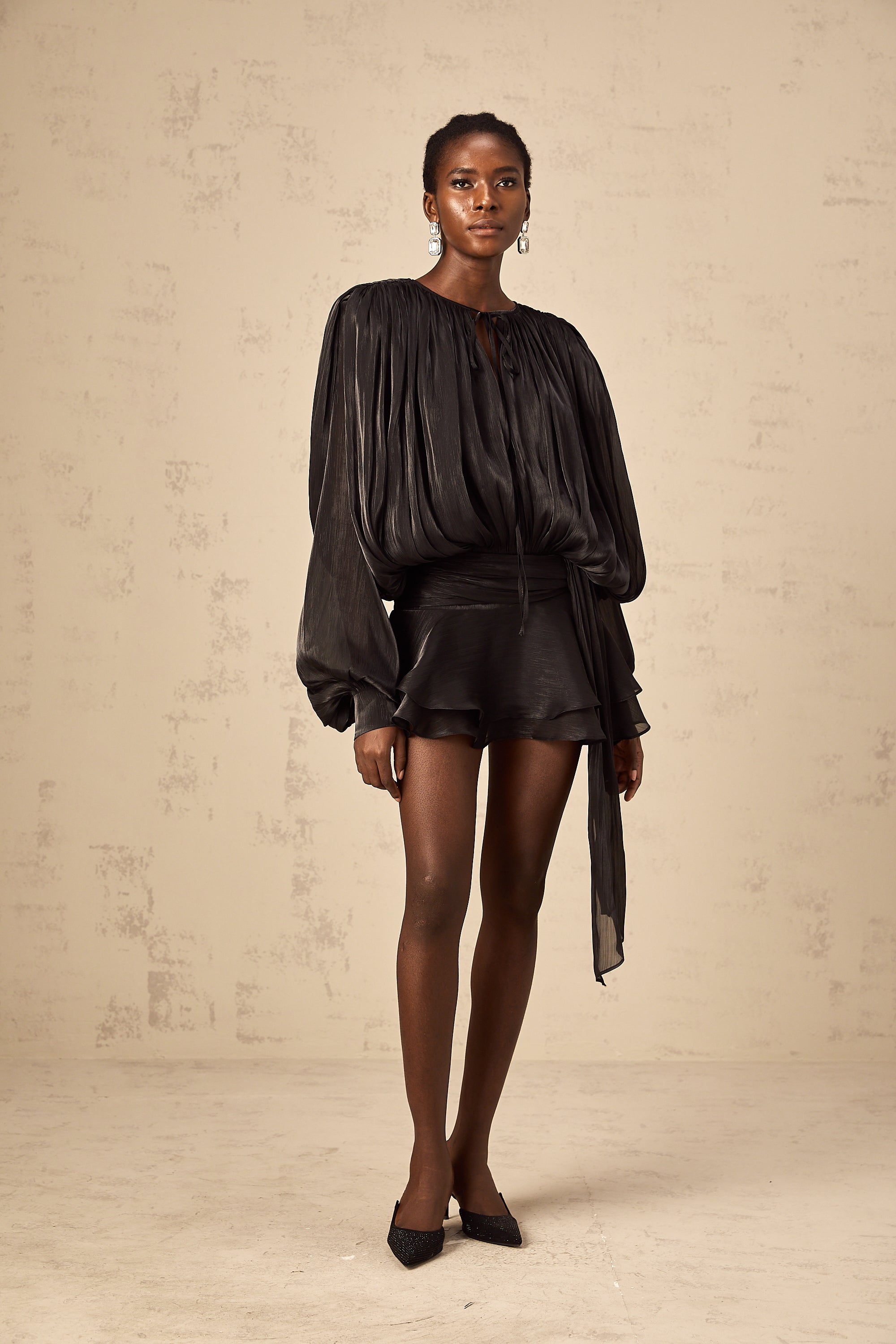 Eugénie Black Fully Pleated Ruffled Mini Dress (Final Sale-US Only)