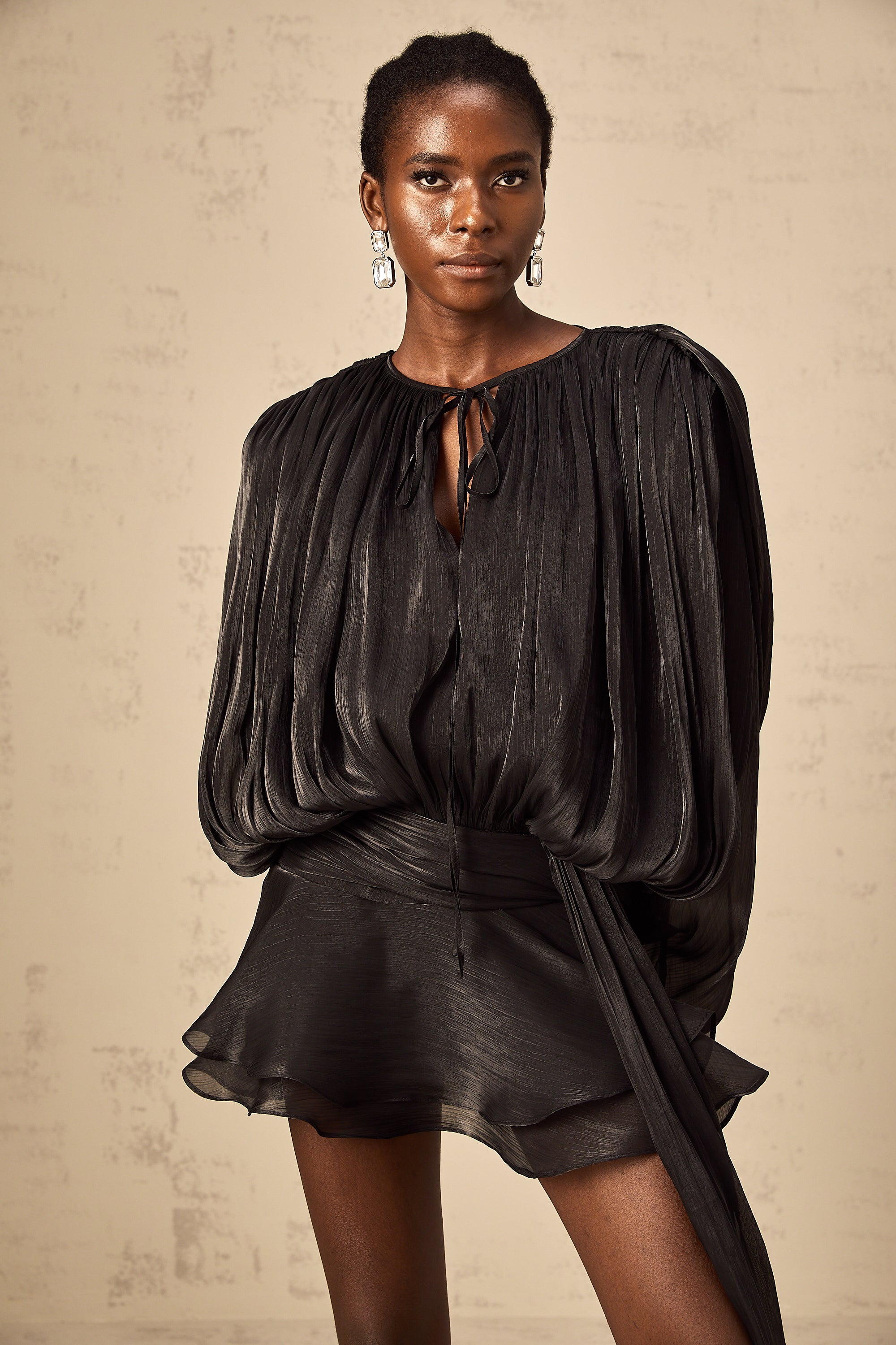 Eugénie Black Fully Pleated Ruffled Mini Dress (Final Sale-US Only)