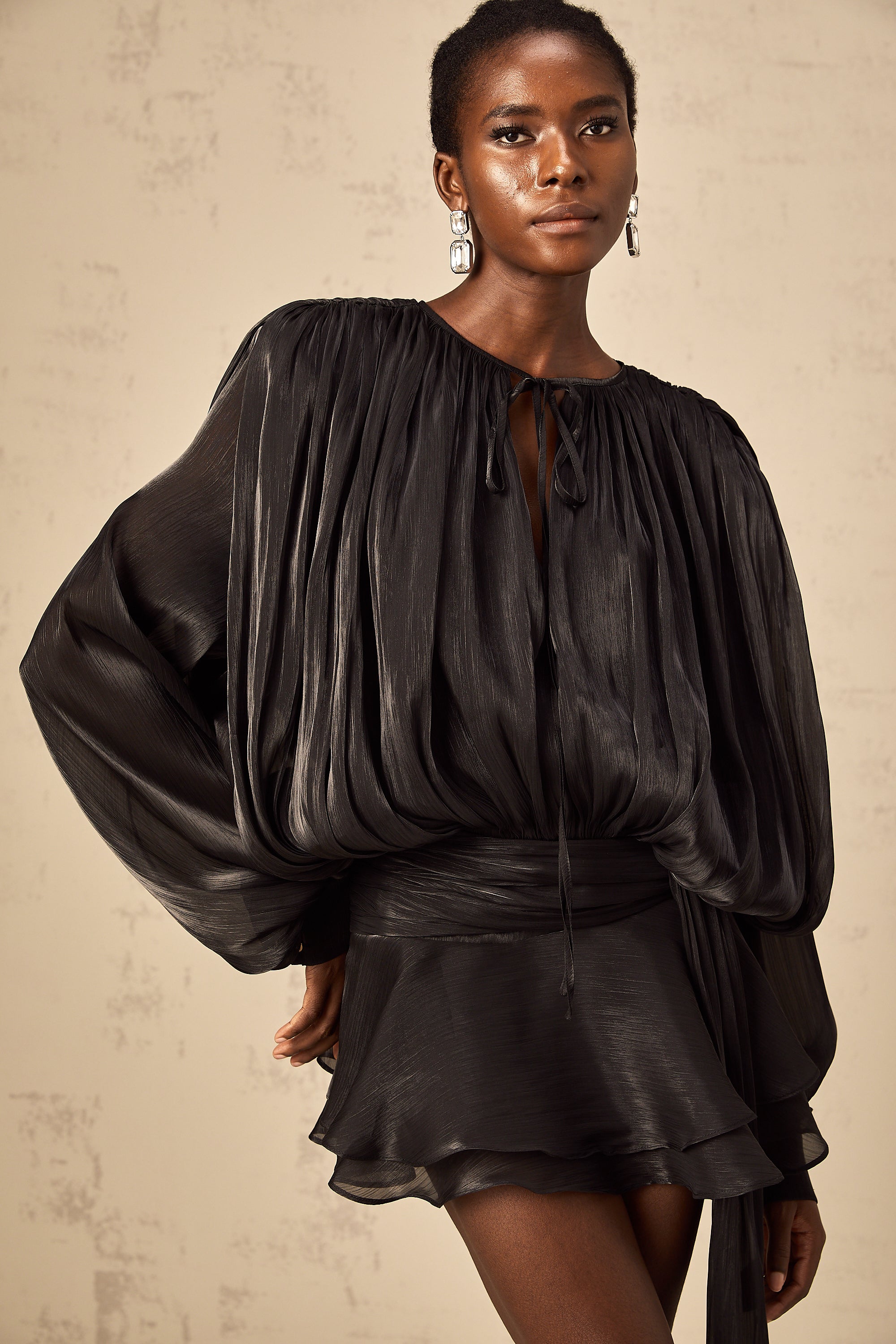 Eugénie Black Fully Pleated Ruffled Mini Dress (Final Sale-US Only)