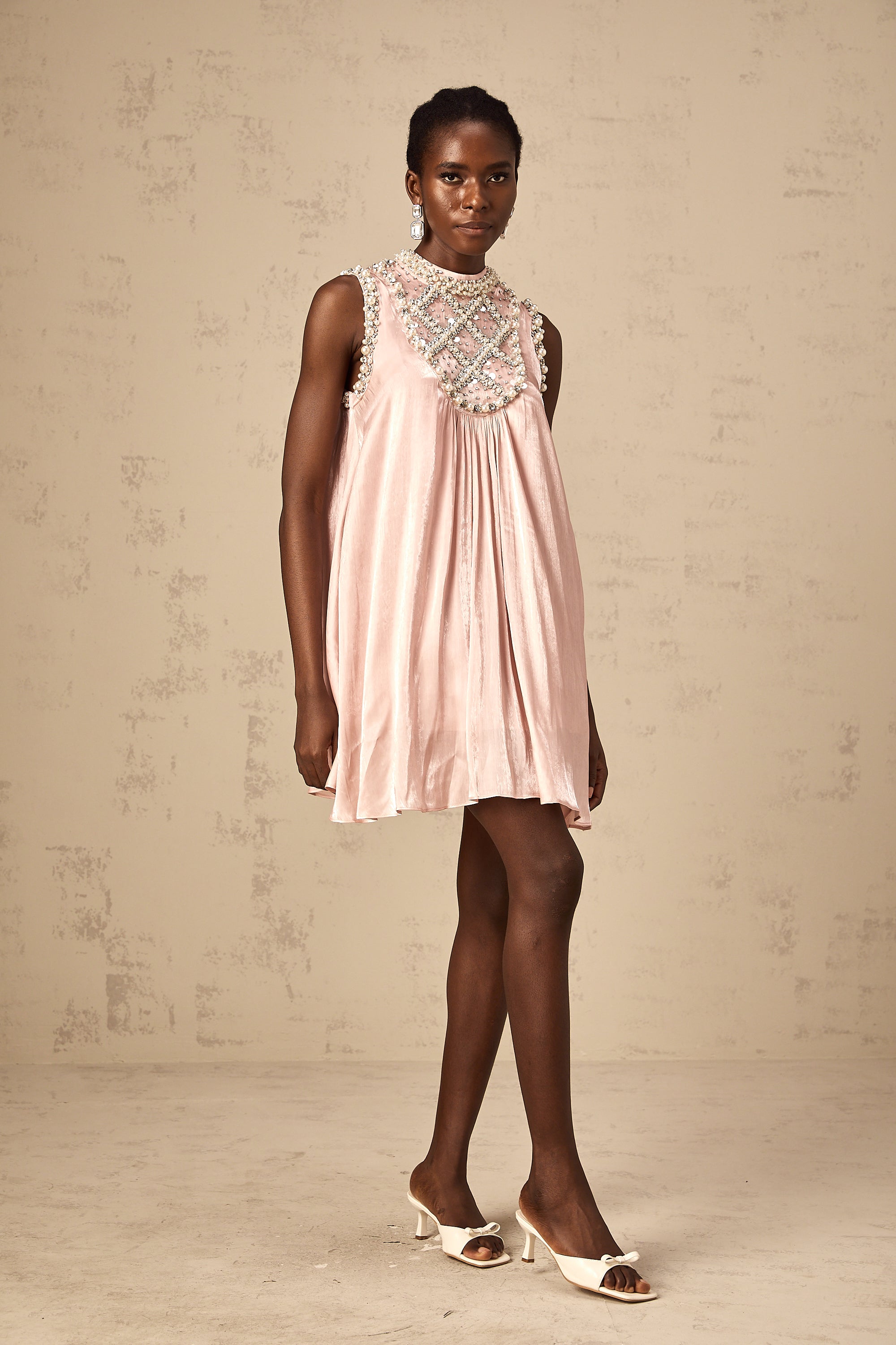 Helena pink embellished pleated mini dress (Final Sale-US Only)