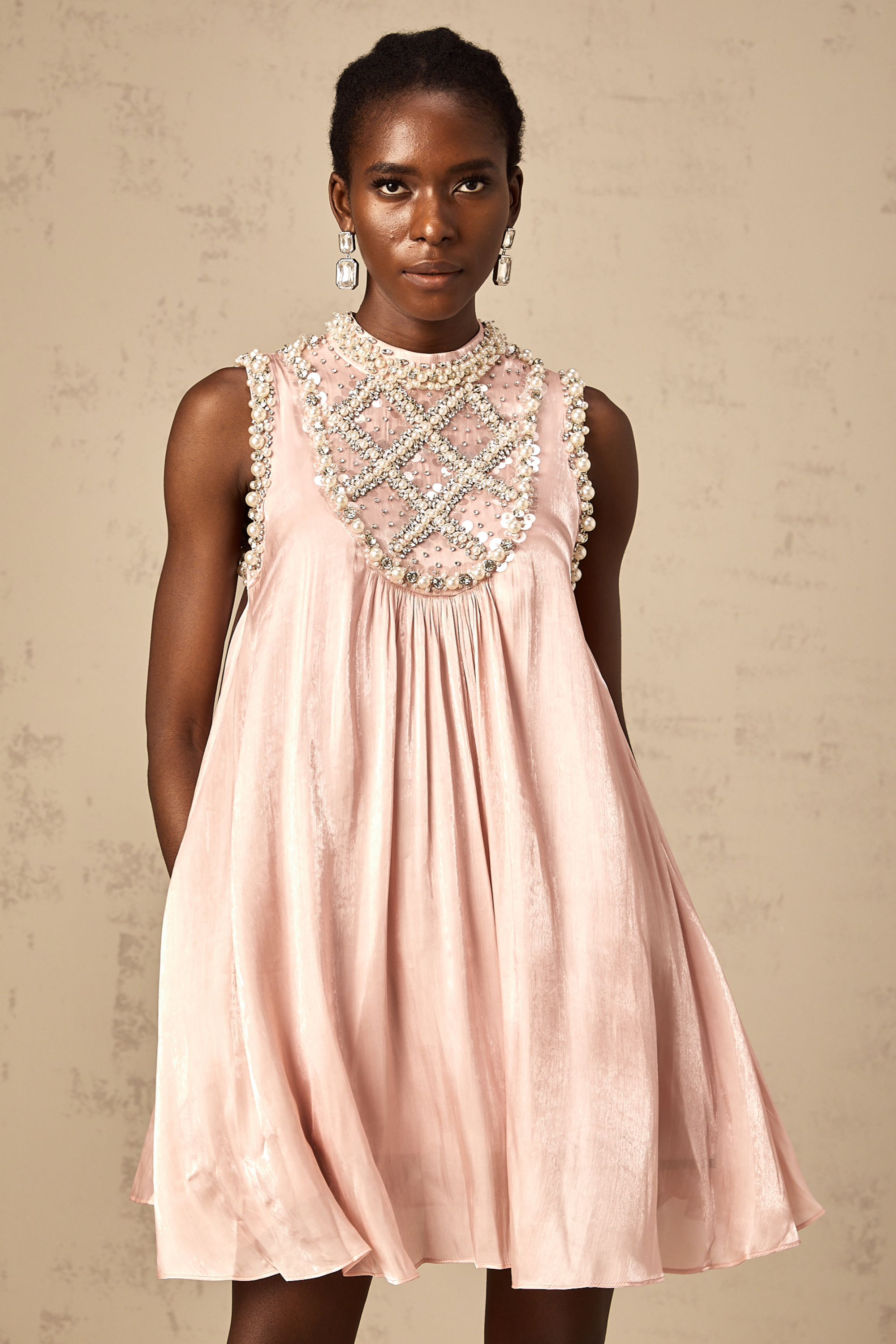 Helena pink embellished pleated mini dress (Final Sale-US Only)