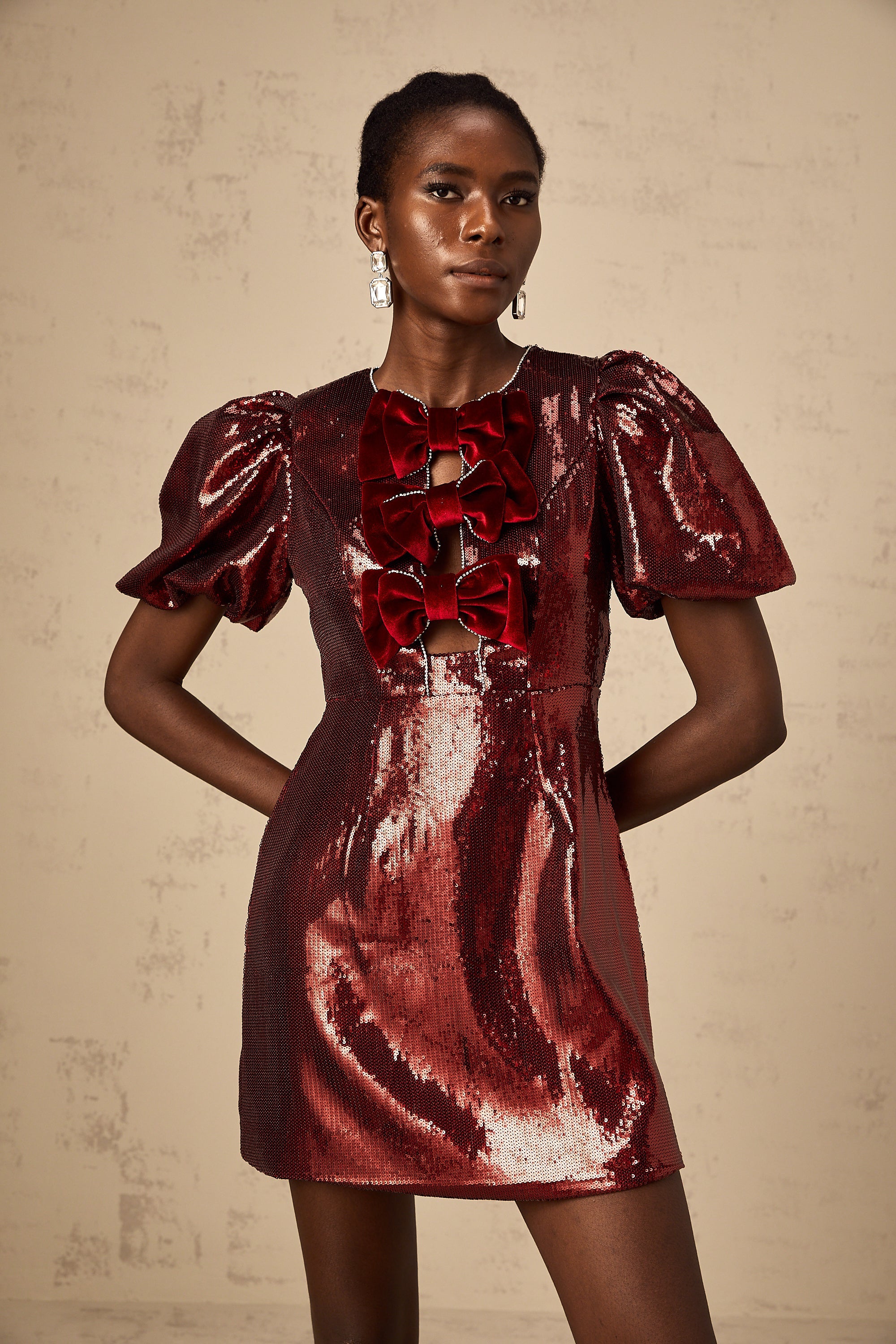 Louise red bowknot sequined mini dress (US Only)