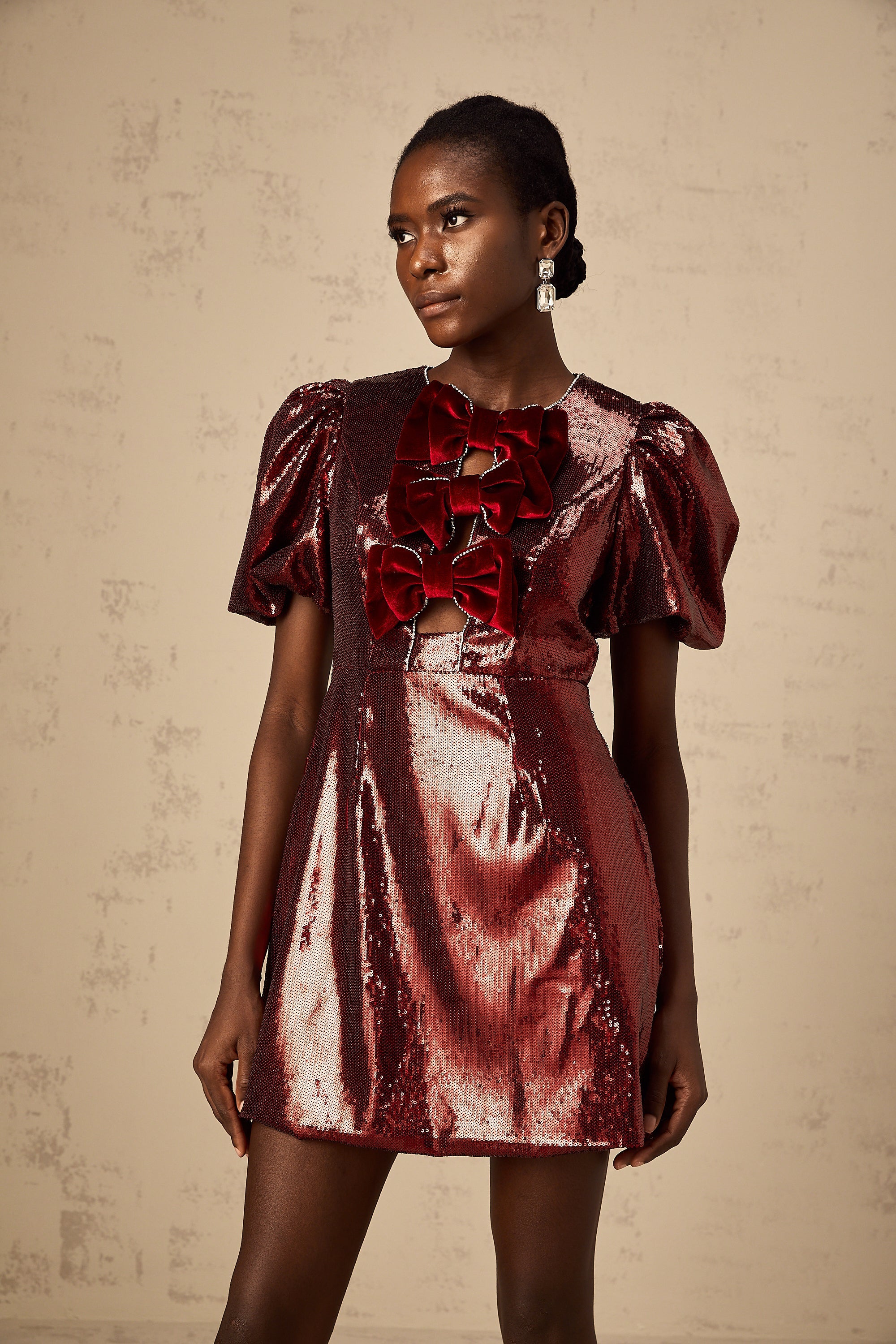 Louise red bowknot sequined mini dress (US Only)