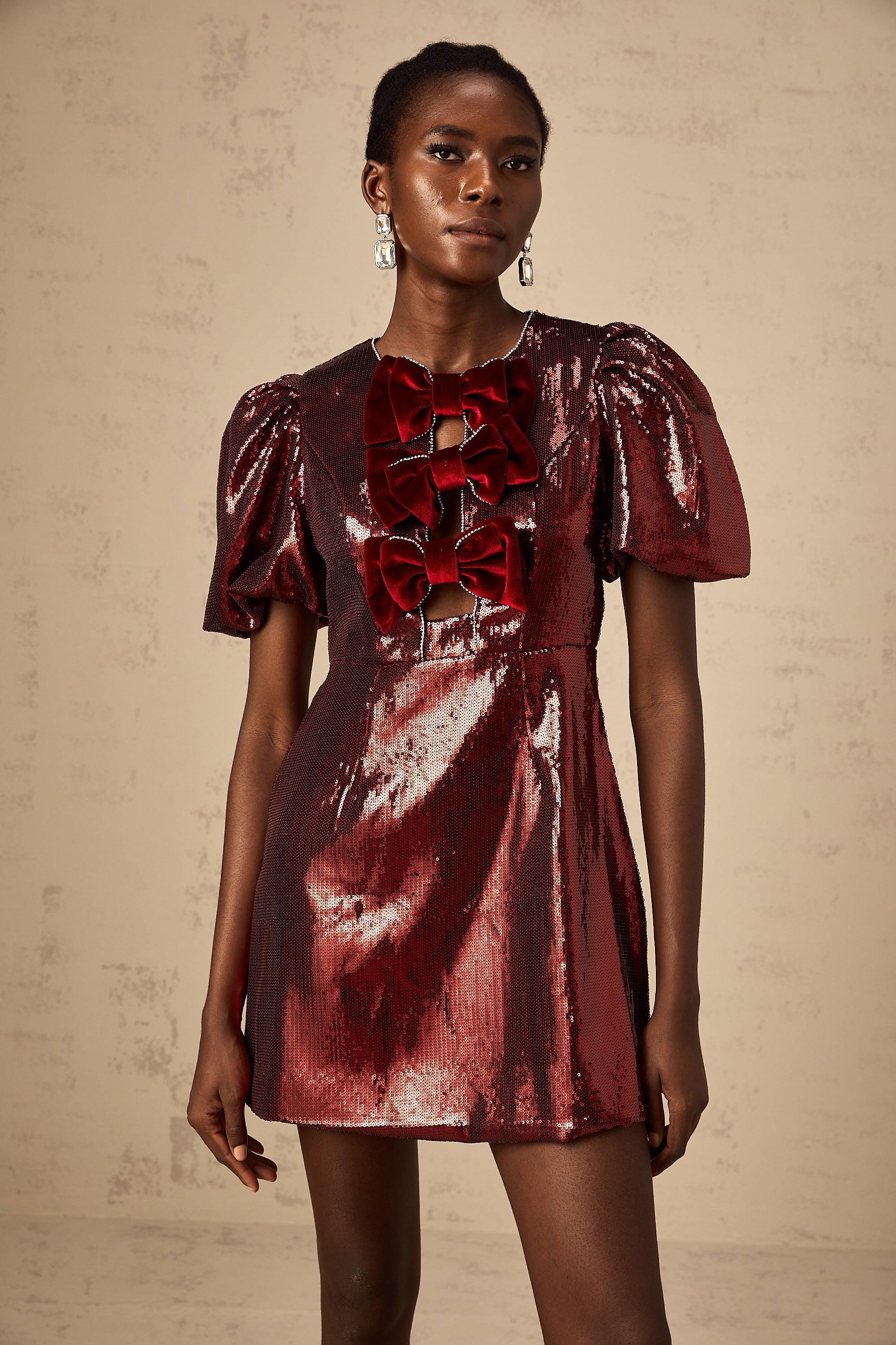 Louise red bowknot sequined mini dress (US Only)
