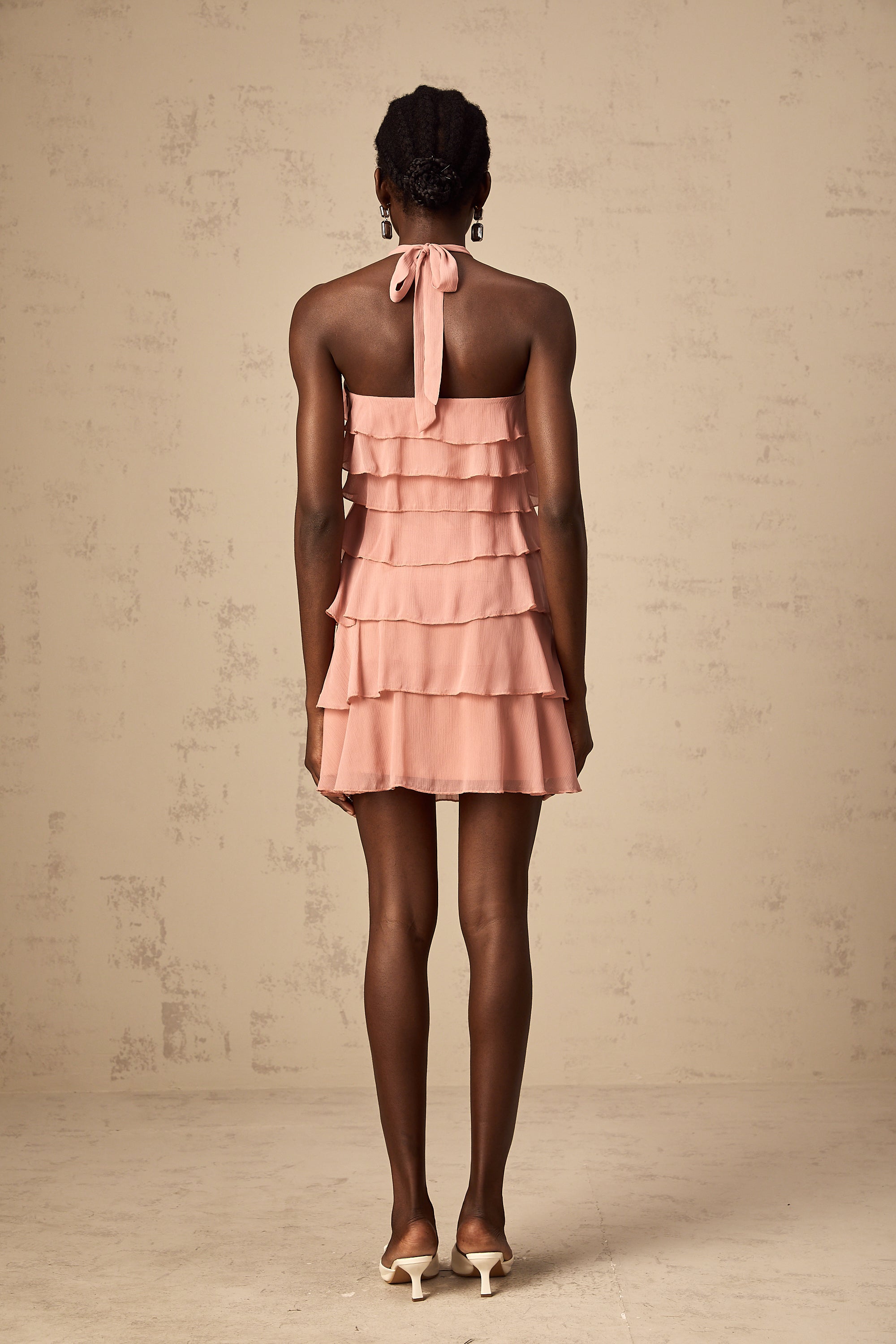 Briar pink tiered halterneck mini dress (Final Sale)