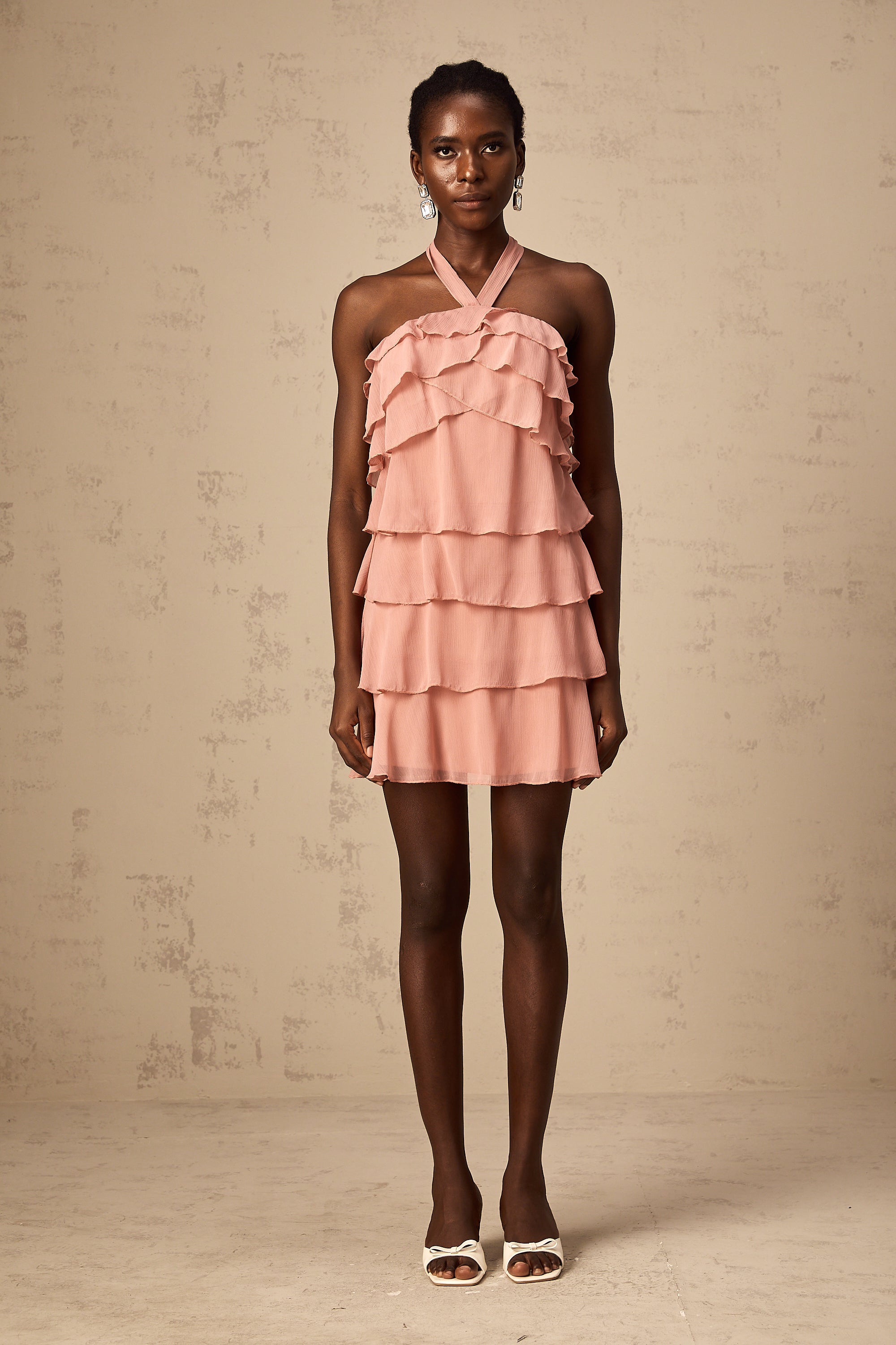Briar pink tiered halterneck mini dress (Final Sale)