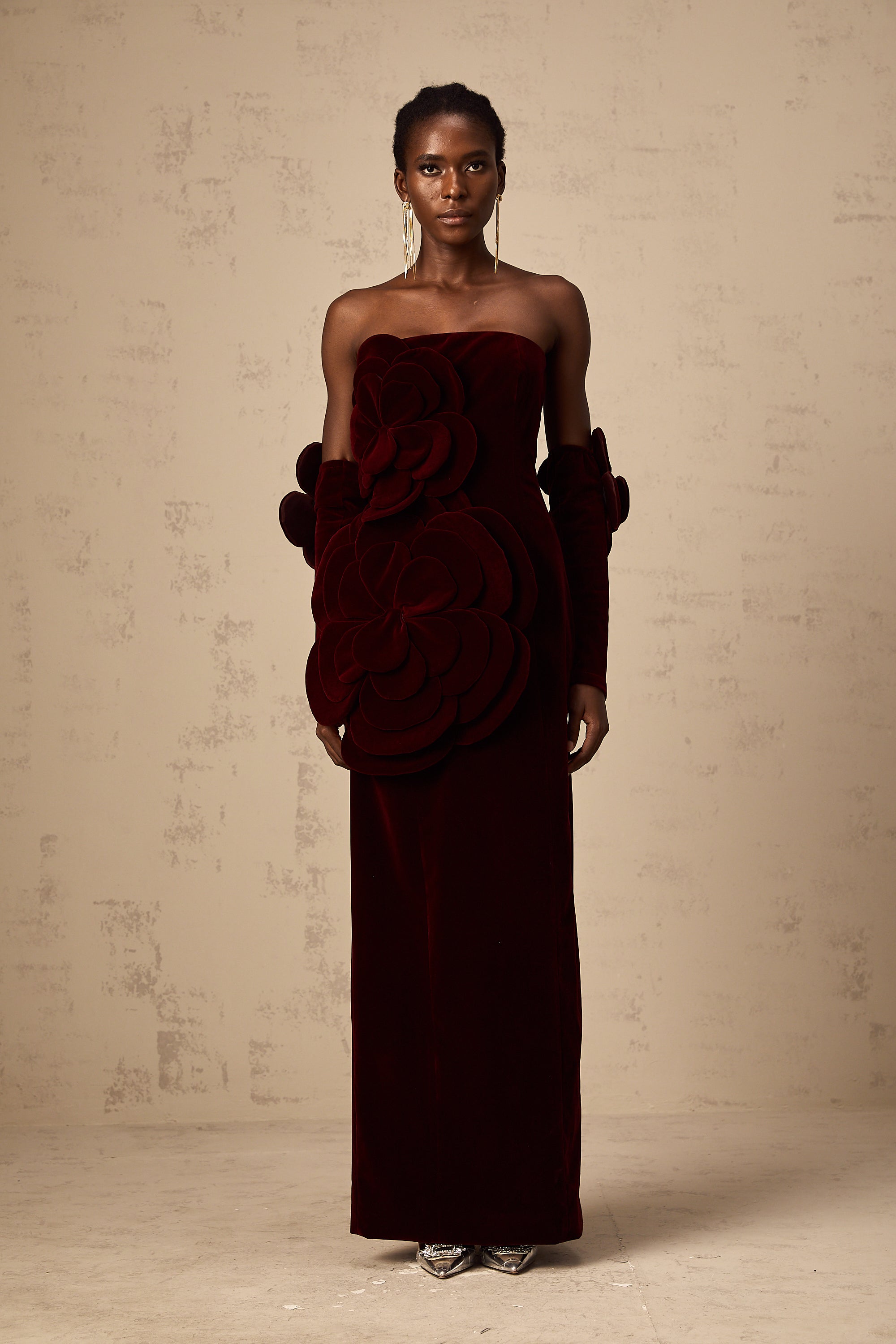 Azura Red Floral Appliqué Maxi Dress (Final Sale-US Only)