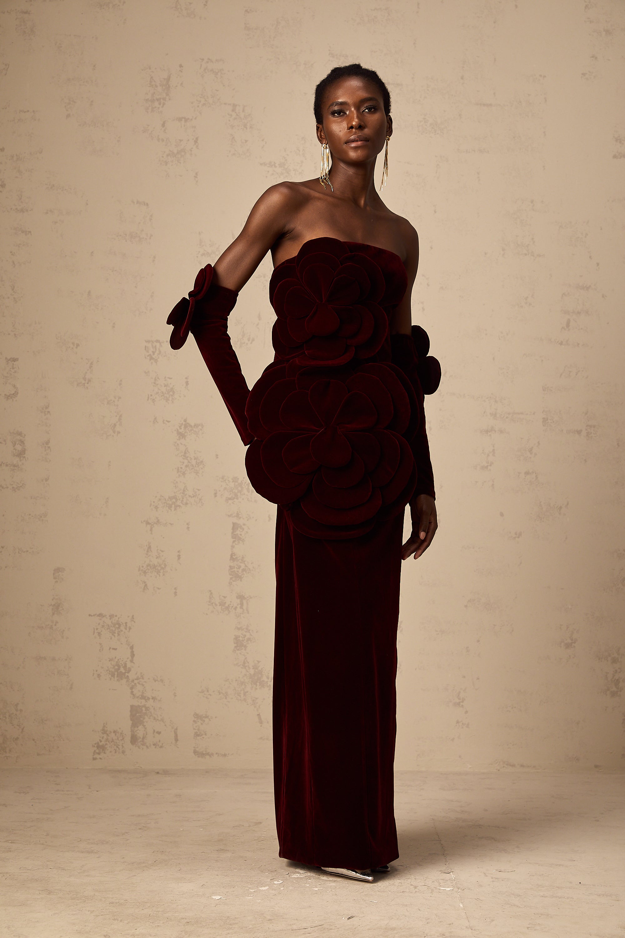 Azura Red Floral Appliqué Maxi Dress (Final Sale-US Only)