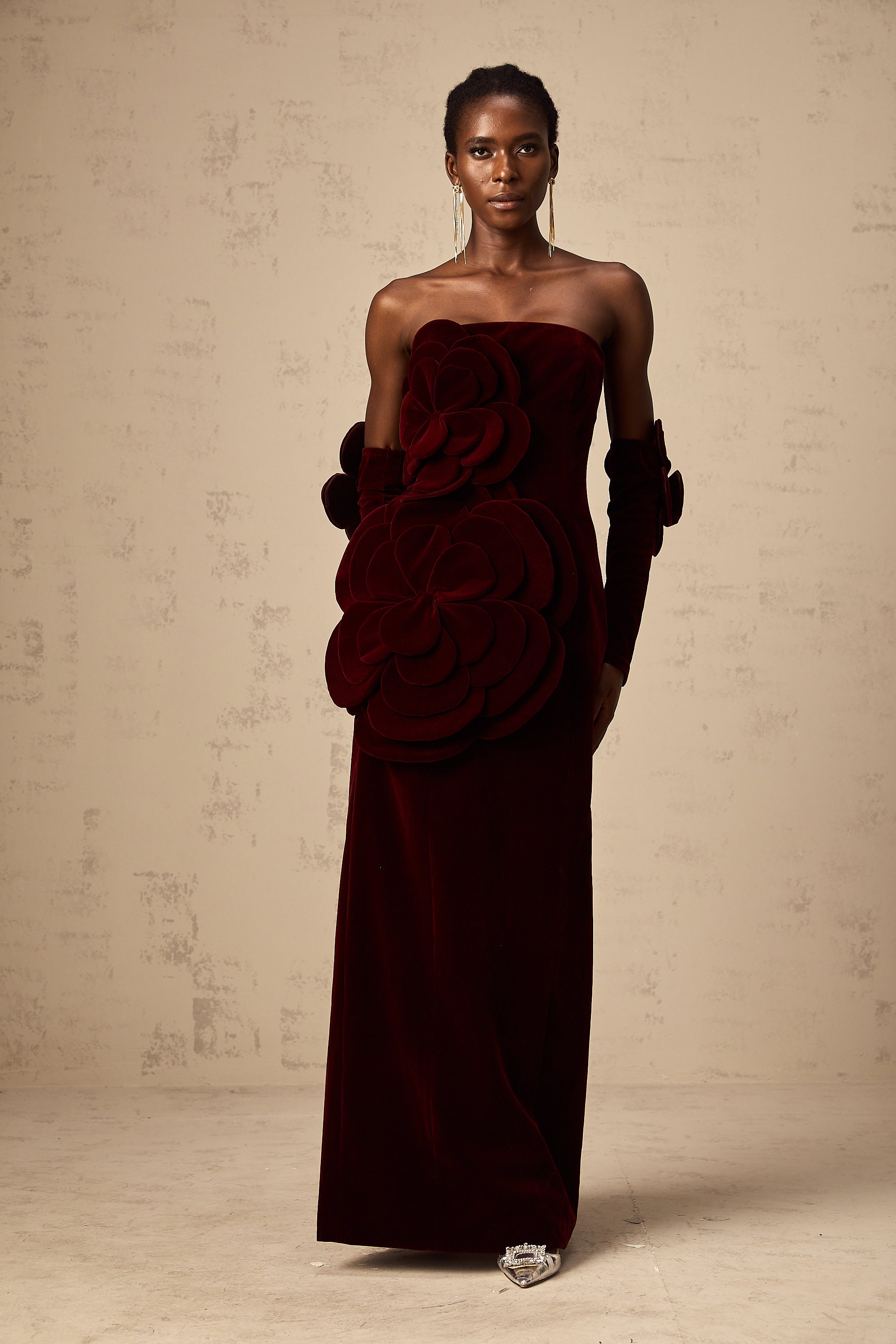 Azura Red Floral Appliqué Maxi Dress (Final Sale-US Only)