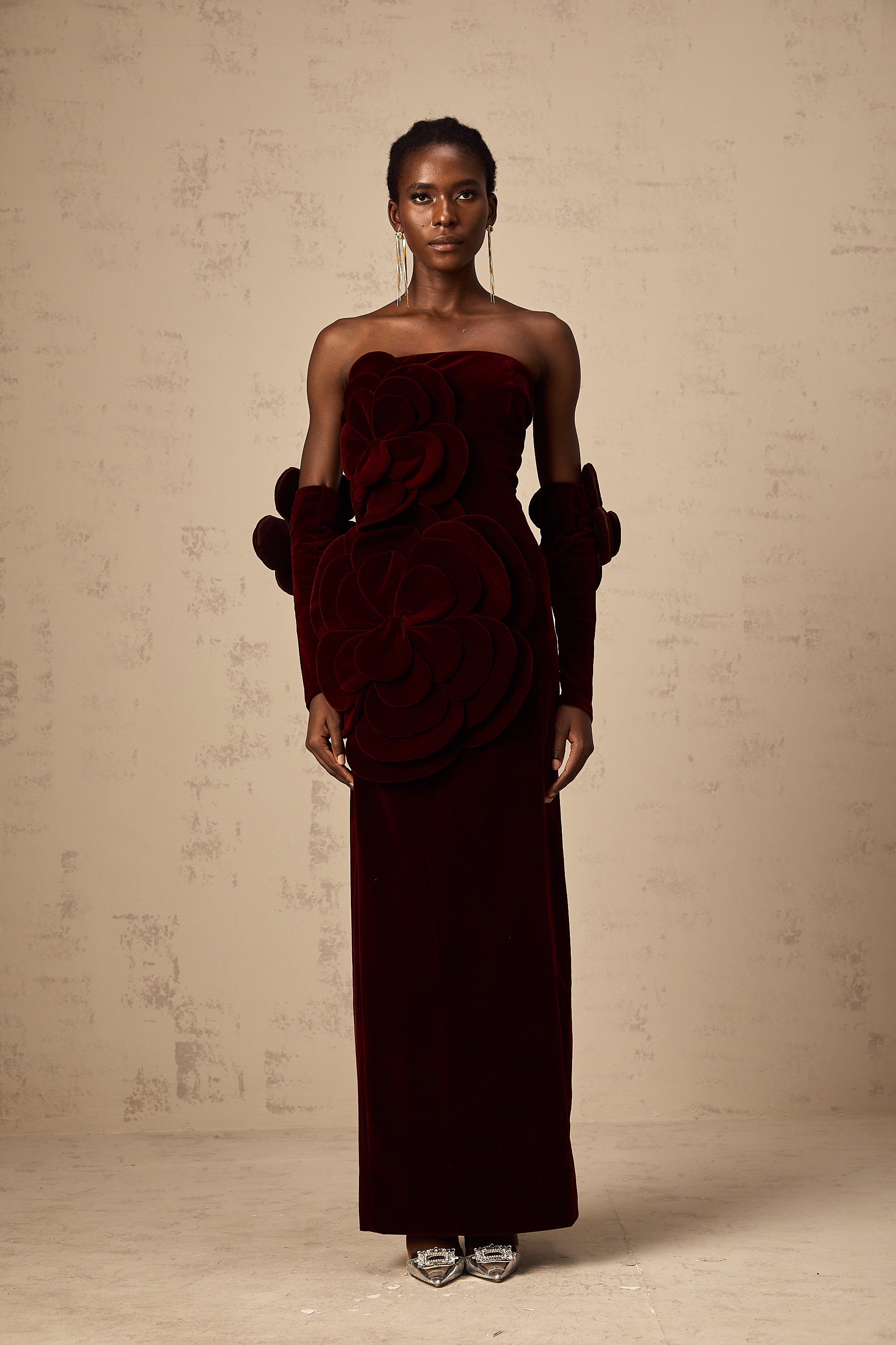 Azura Red Floral Appliqué Maxi Dress (Final Sale-US Only)