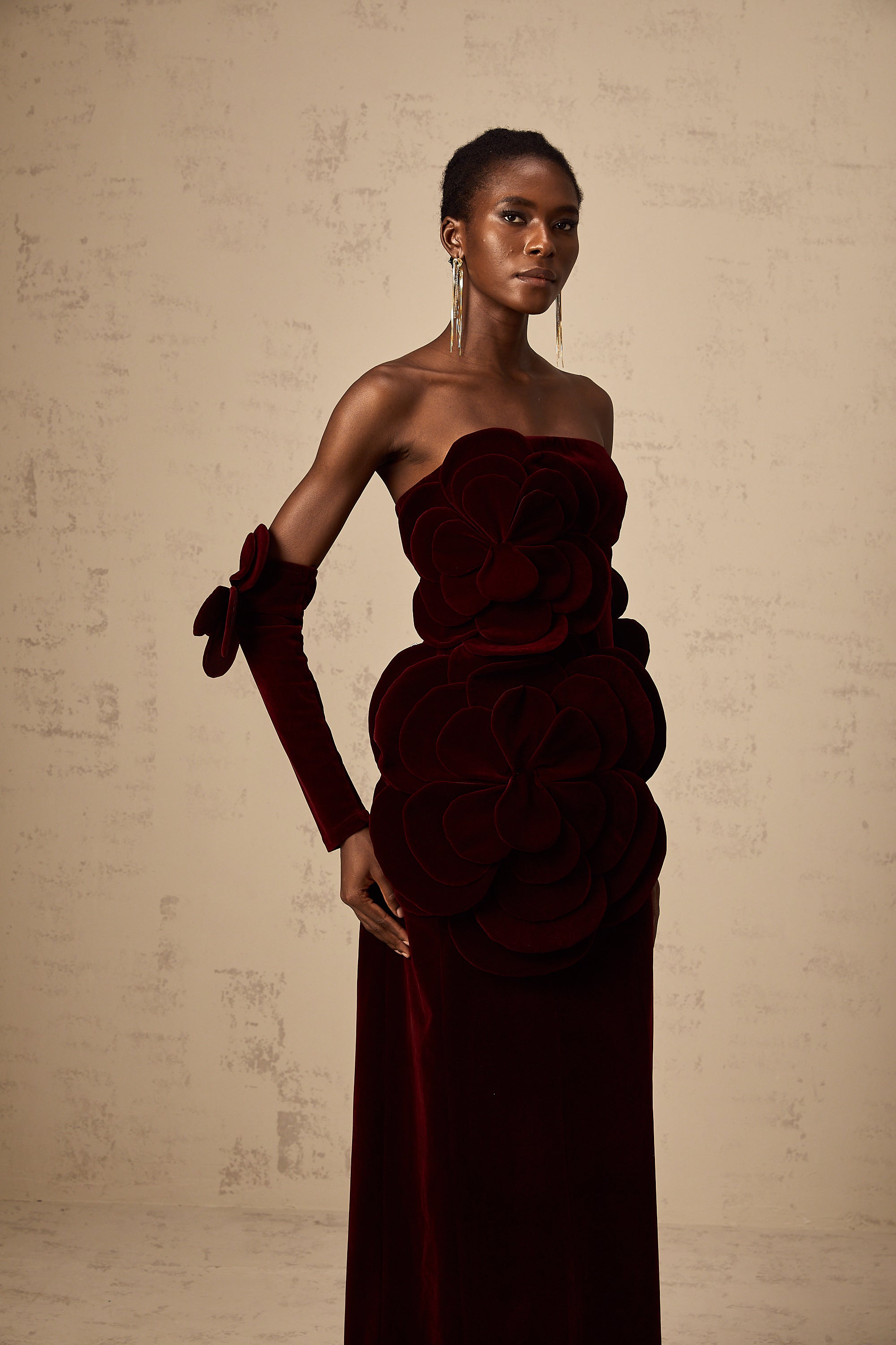 Azura Red Floral Appliqué Maxi Dress (Final Sale-US Only)