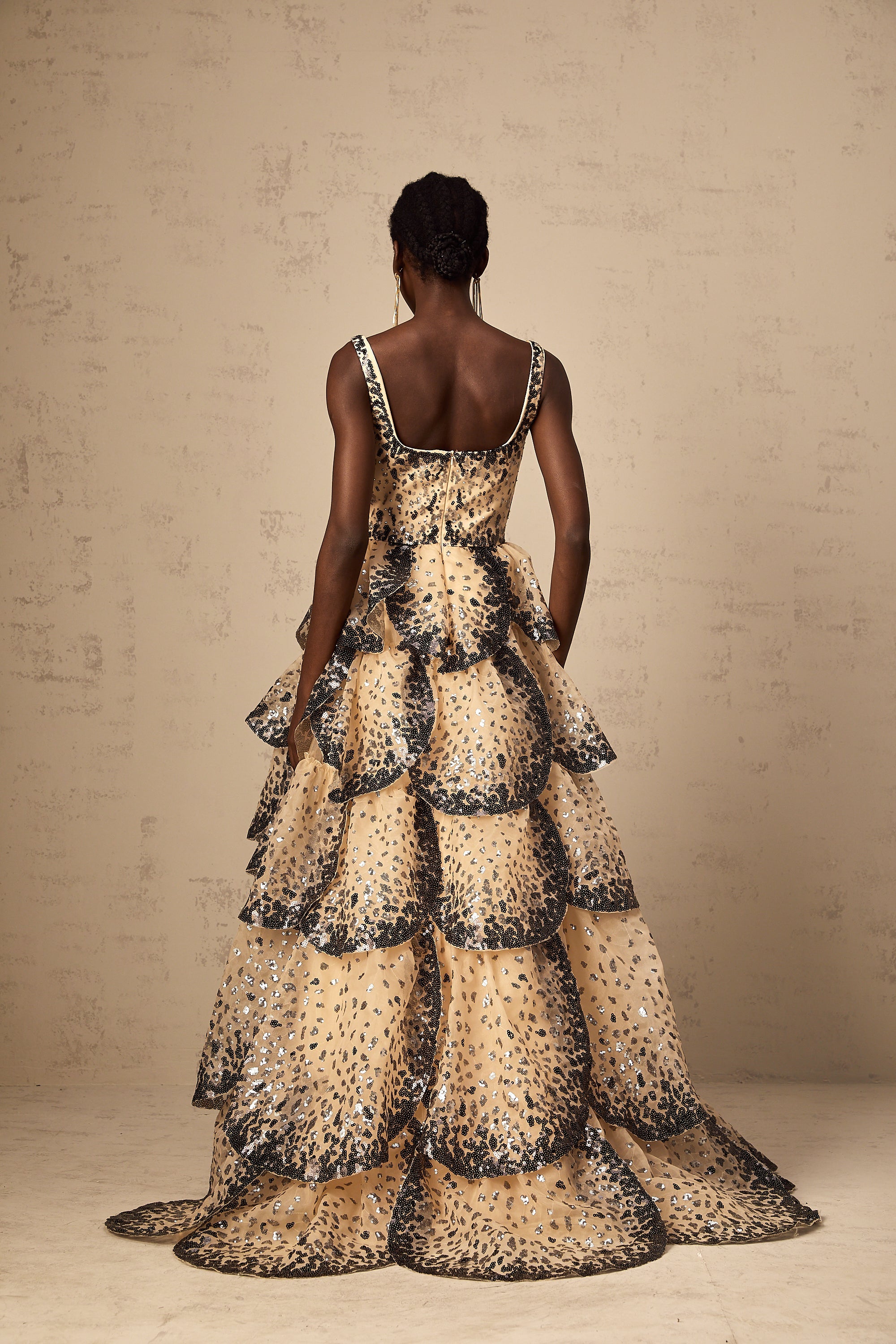 Flavie sequined petal tiered maxi dress