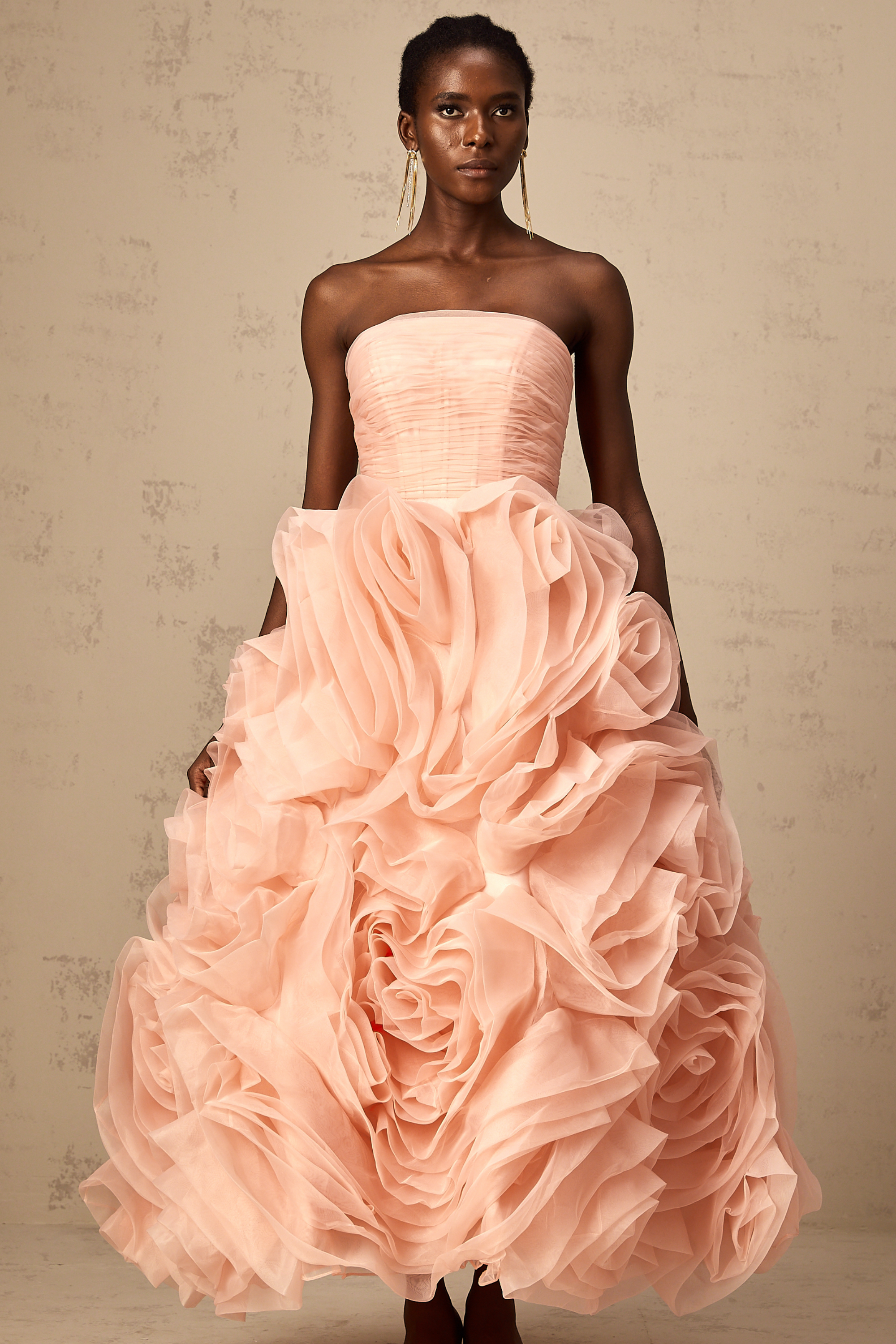 Leane Pink Off-Shoulder Tulle Midi Dress with 3D Petal Detail (Final Sale-US Only)