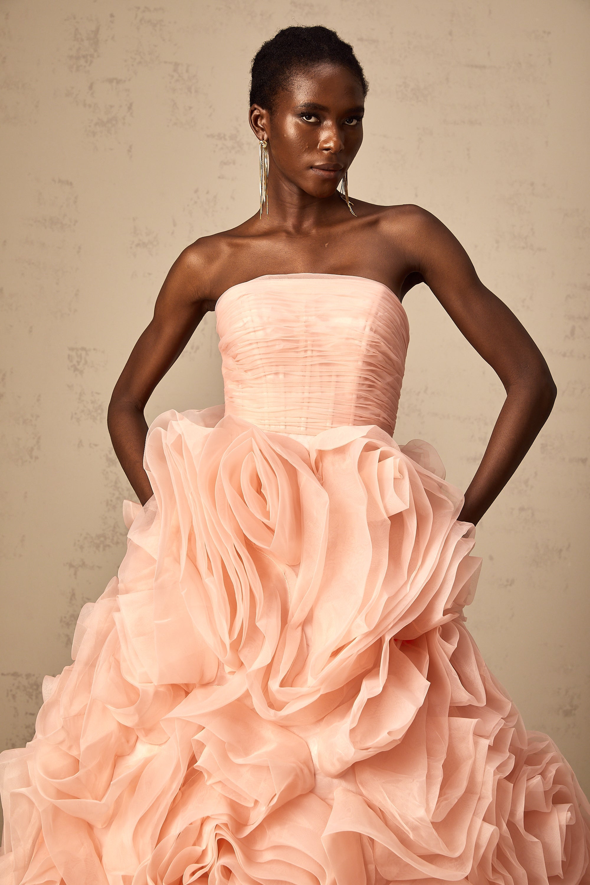 Leane Pink Off-Shoulder Tulle Midi Dress with 3D Petal Detail (Final Sale-US Only)