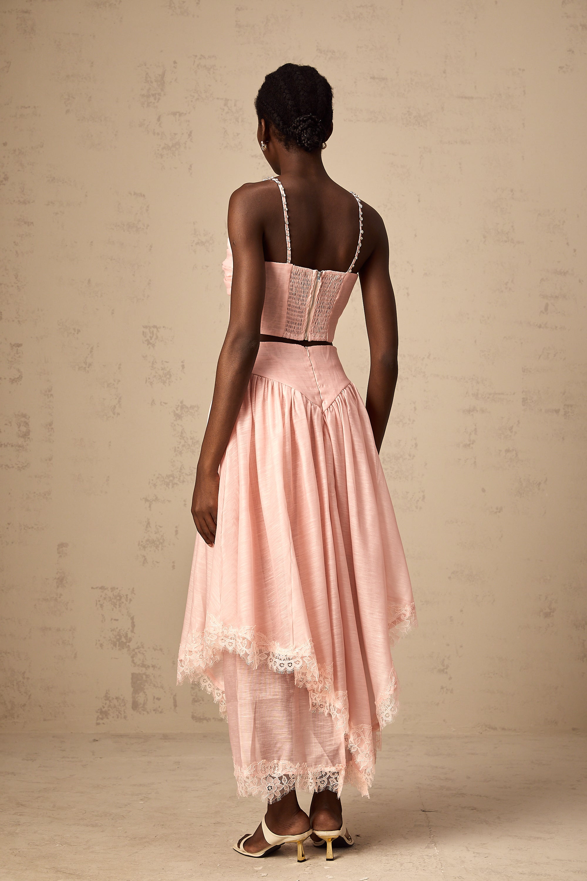Tamara pink asymmetrical ruffled top & skirt matching set (US Only)