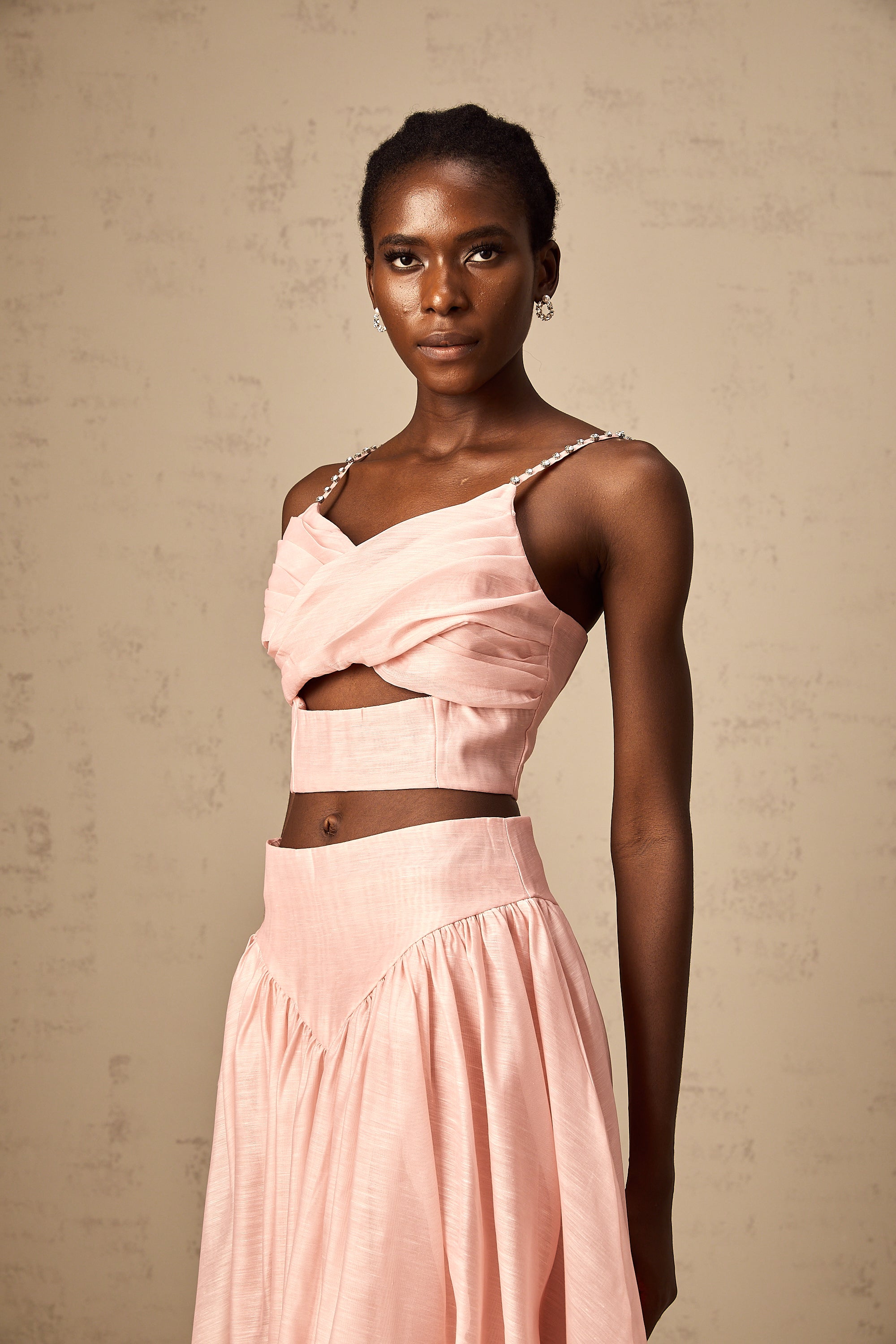 Tamara pink asymmetrical ruffled top & skirt matching set (US Only)