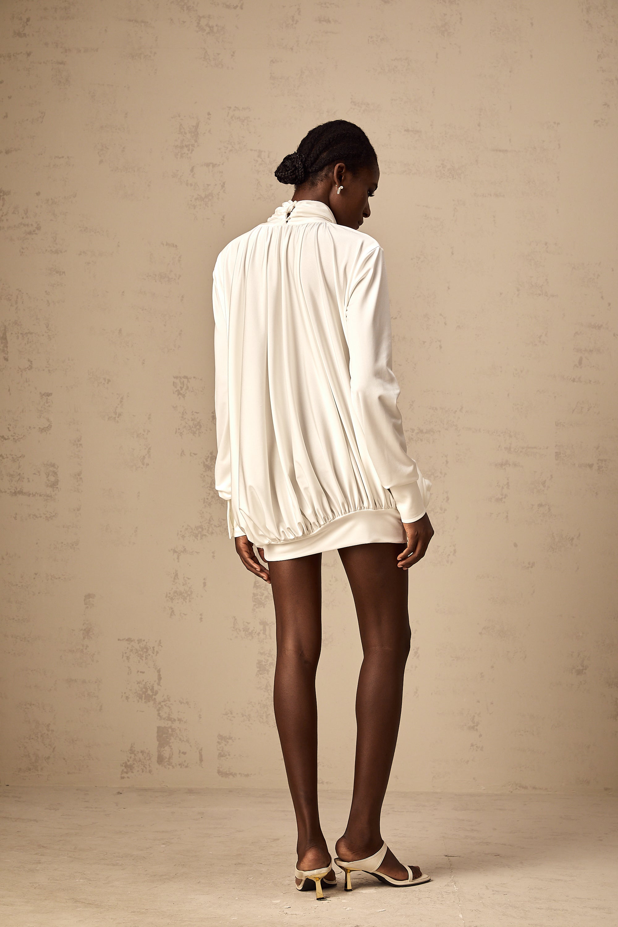 Maeva faux-flower ruched mini dress in White (Final Sale-US Only)