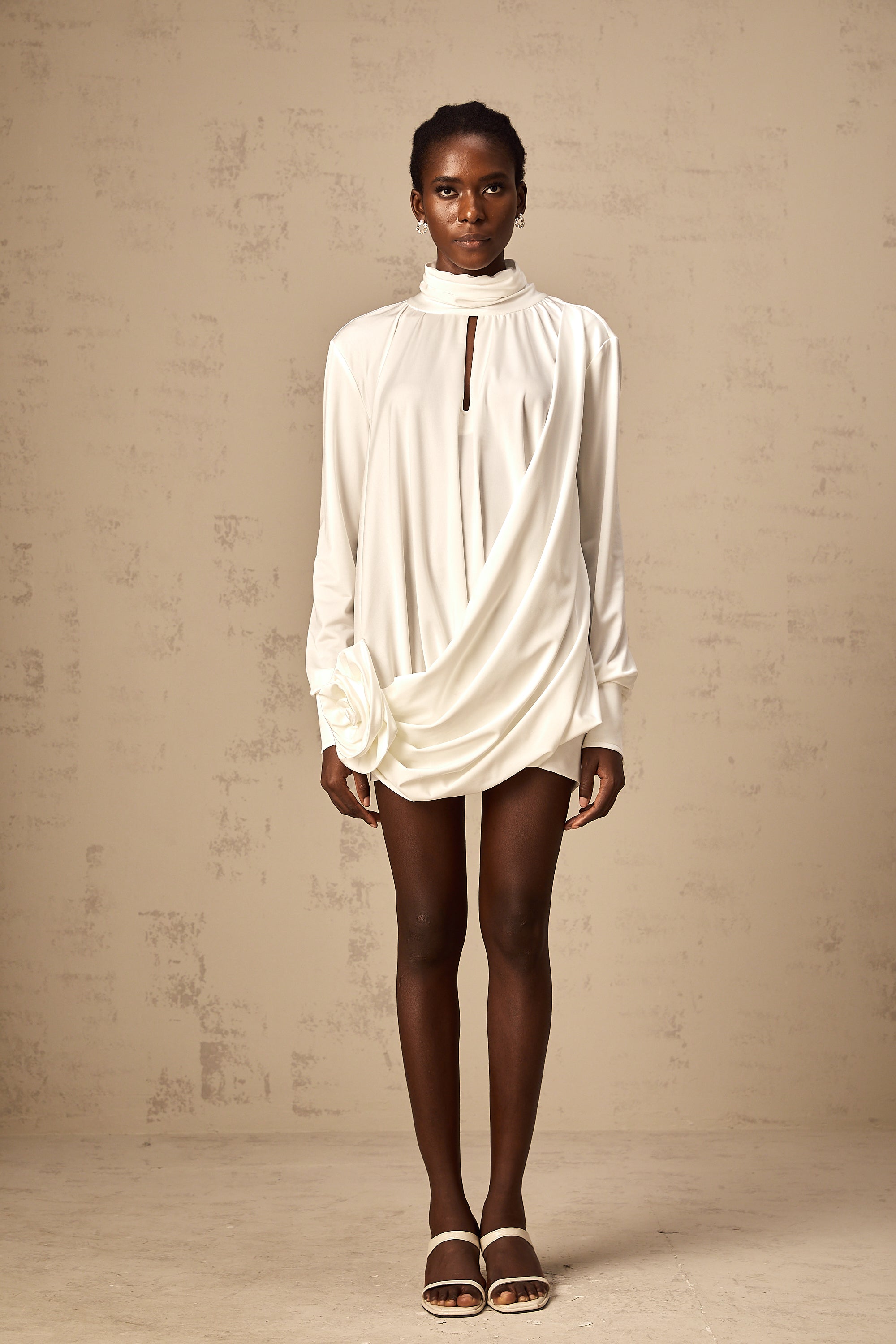Maeva faux-flower ruched mini dress in White (Final Sale-US Only)