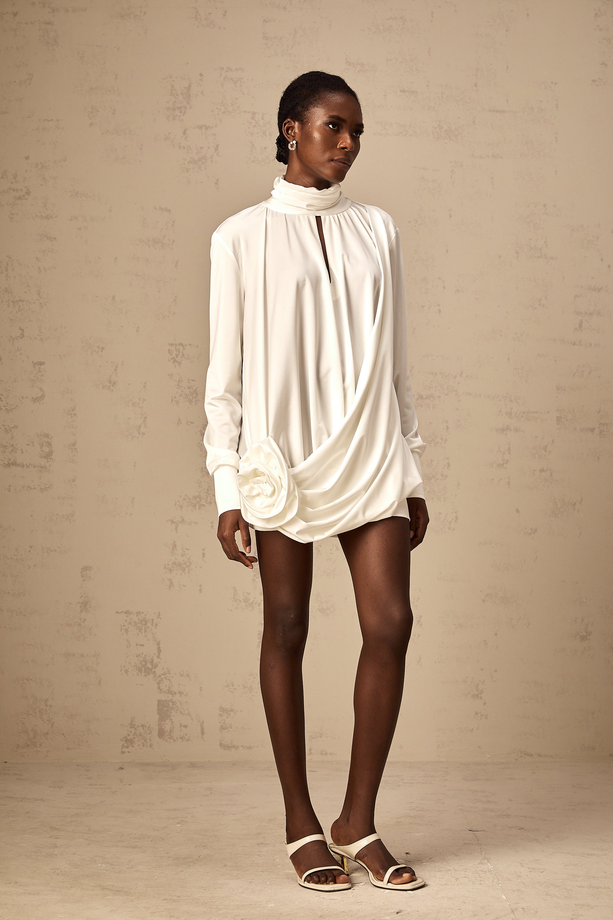 Maeva faux-flower ruched mini dress in White (Final Sale-US Only)