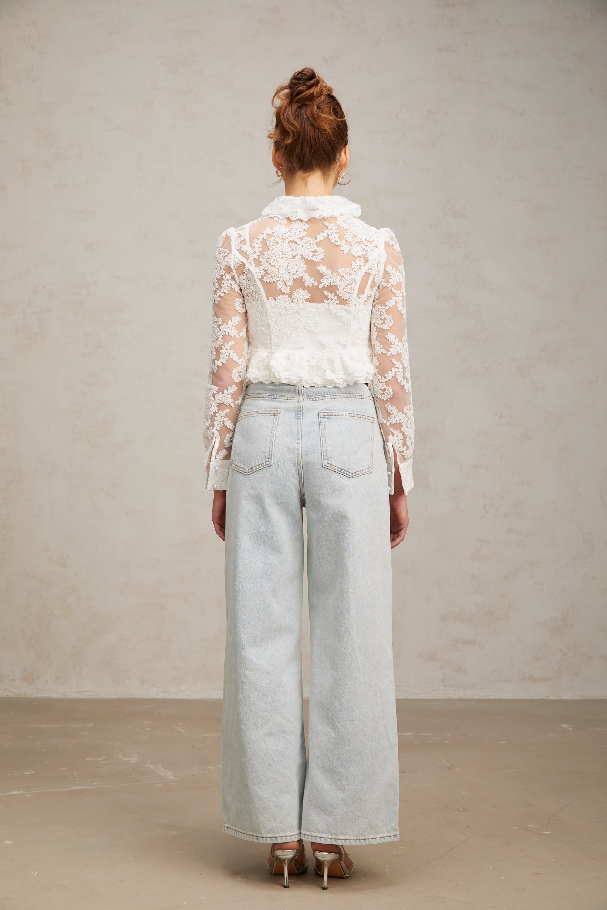 Karine white floral-embroidered lace blouse (US Only)