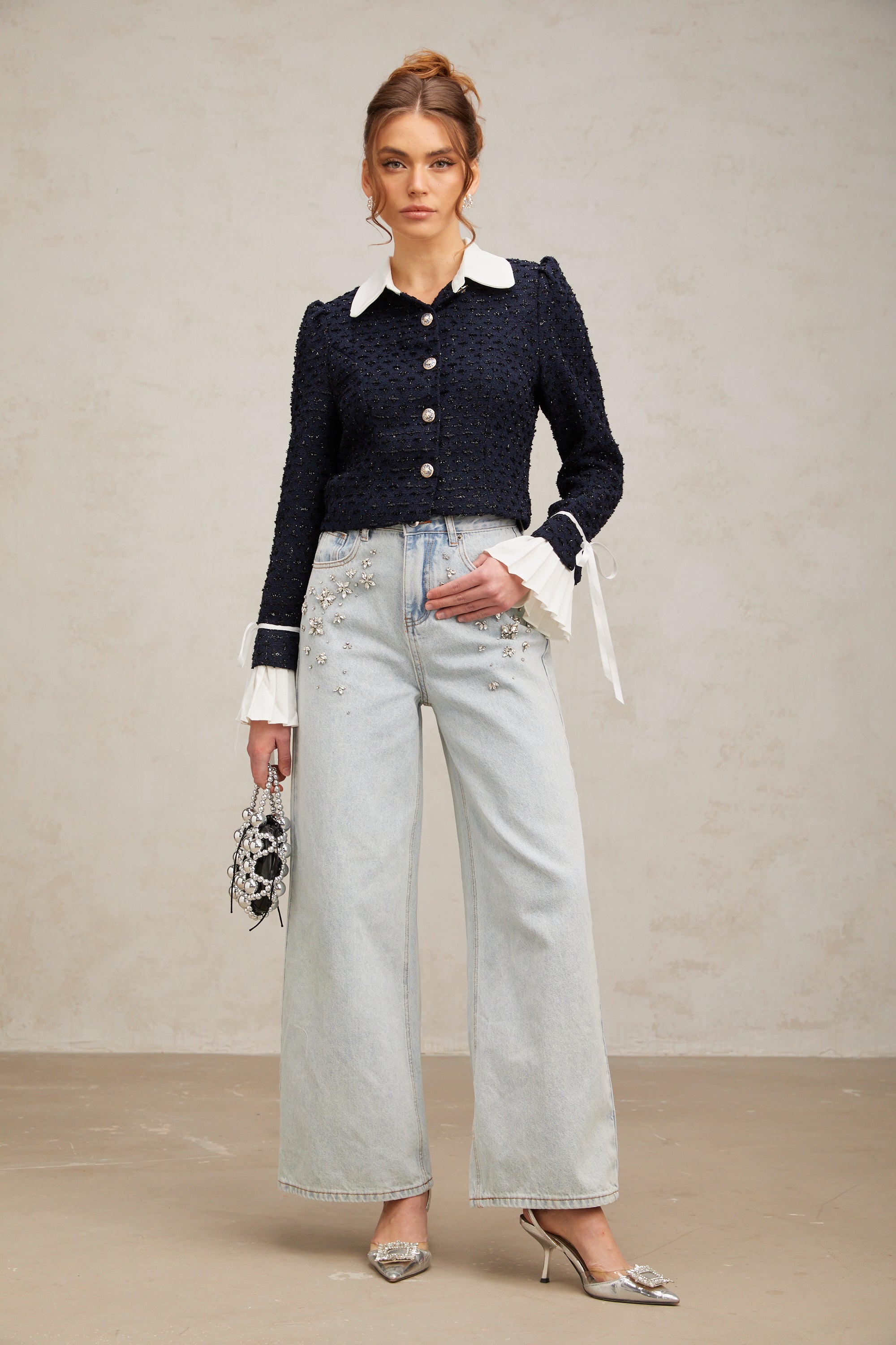 Doriane navy-blue panelled tweed jacket (Final Sale-US Only)