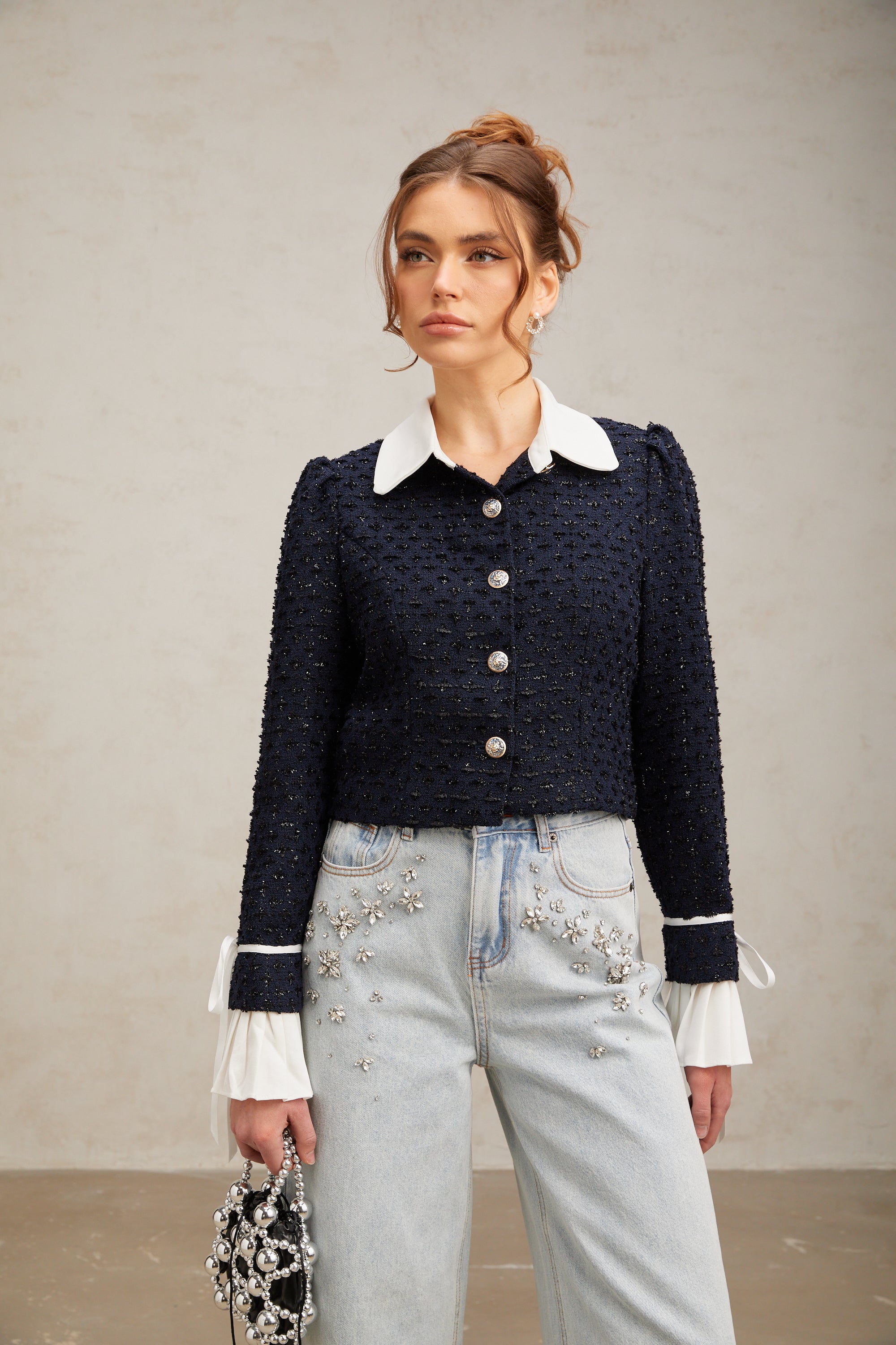 Doriane navy-blue panelled tweed jacket (Final Sale-US Only)