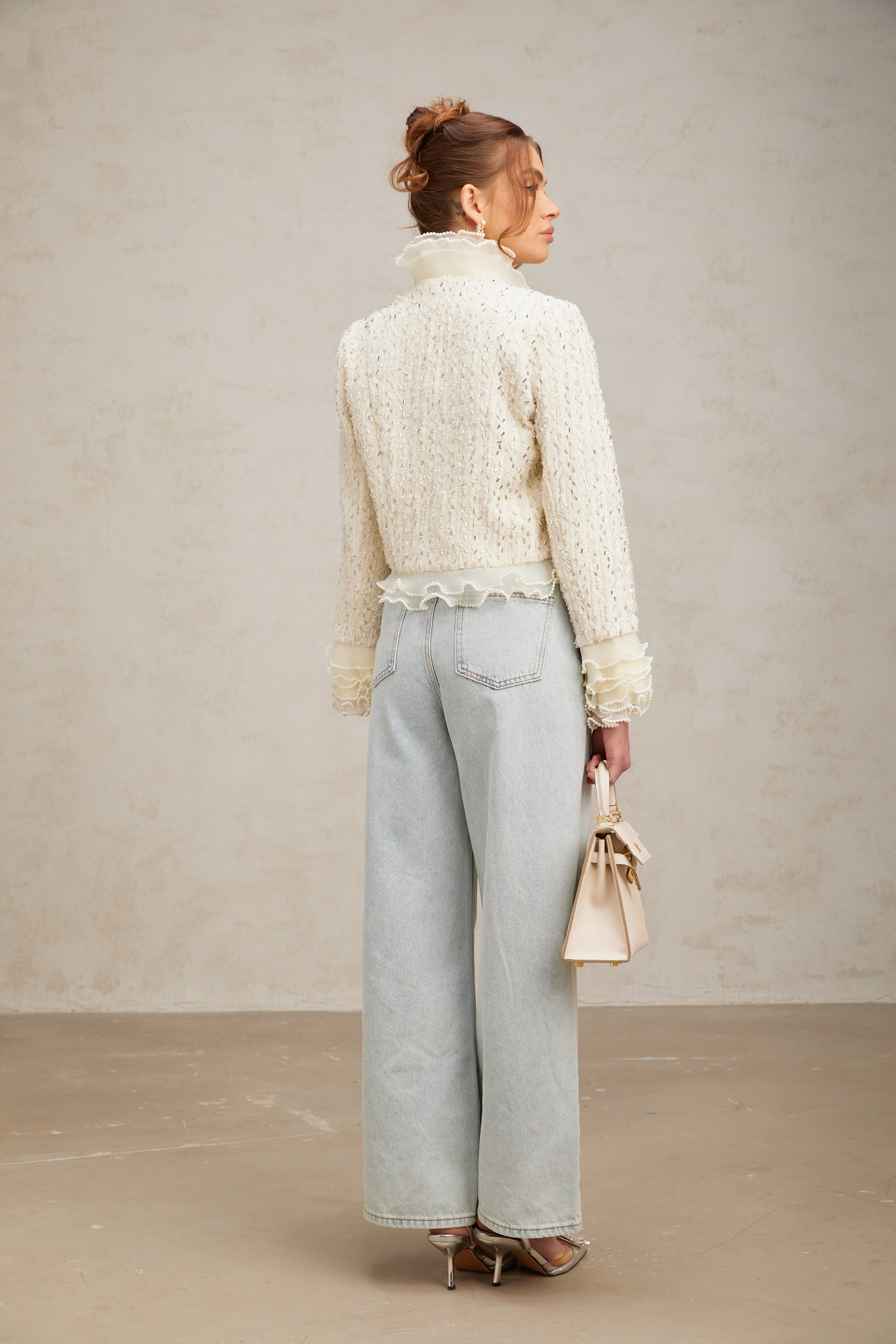 Blanche white beaded ruffle cropped jacket (Final Sale-US Only)