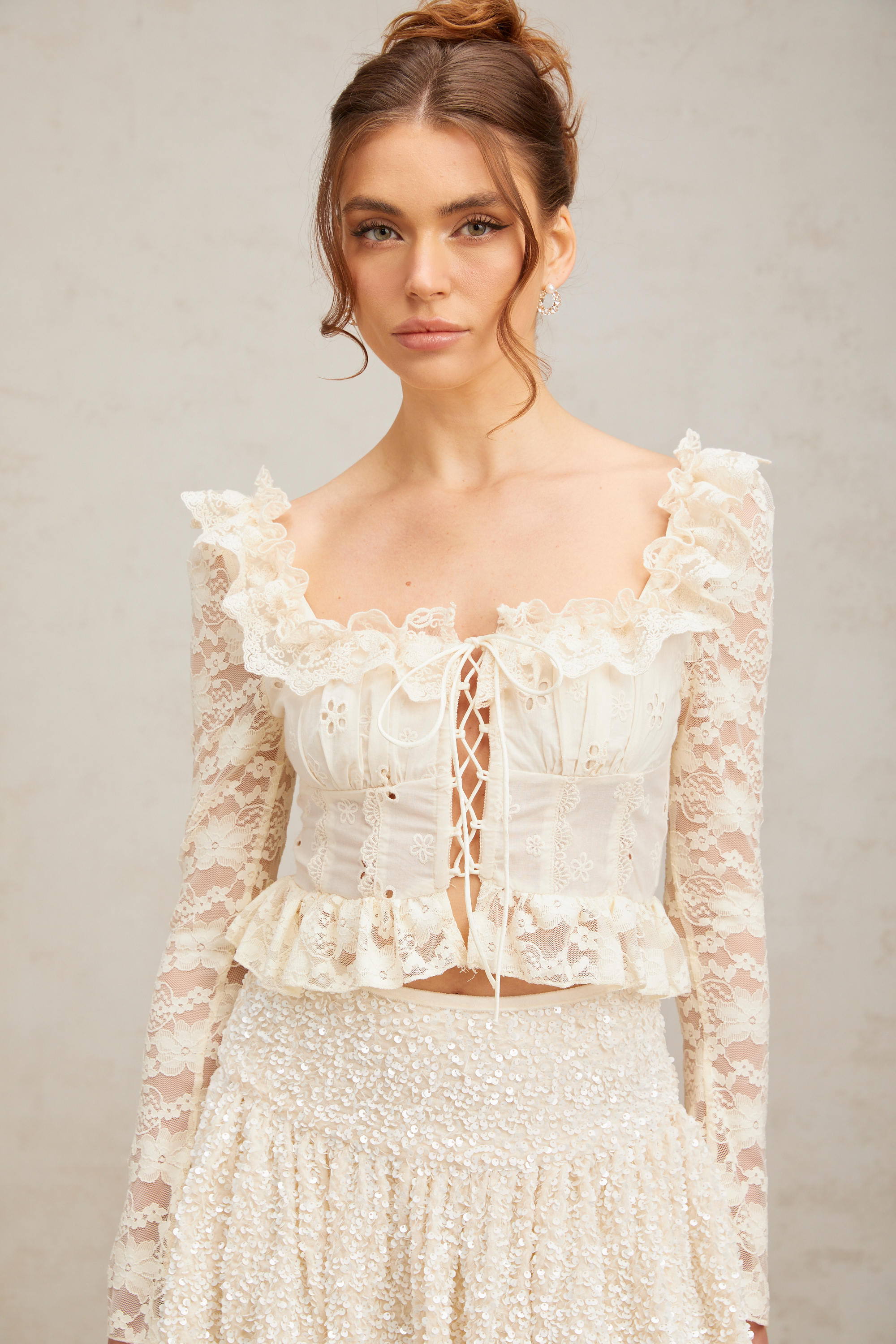 Eugénie off-white floral-lace ruffled blouse (US Only)